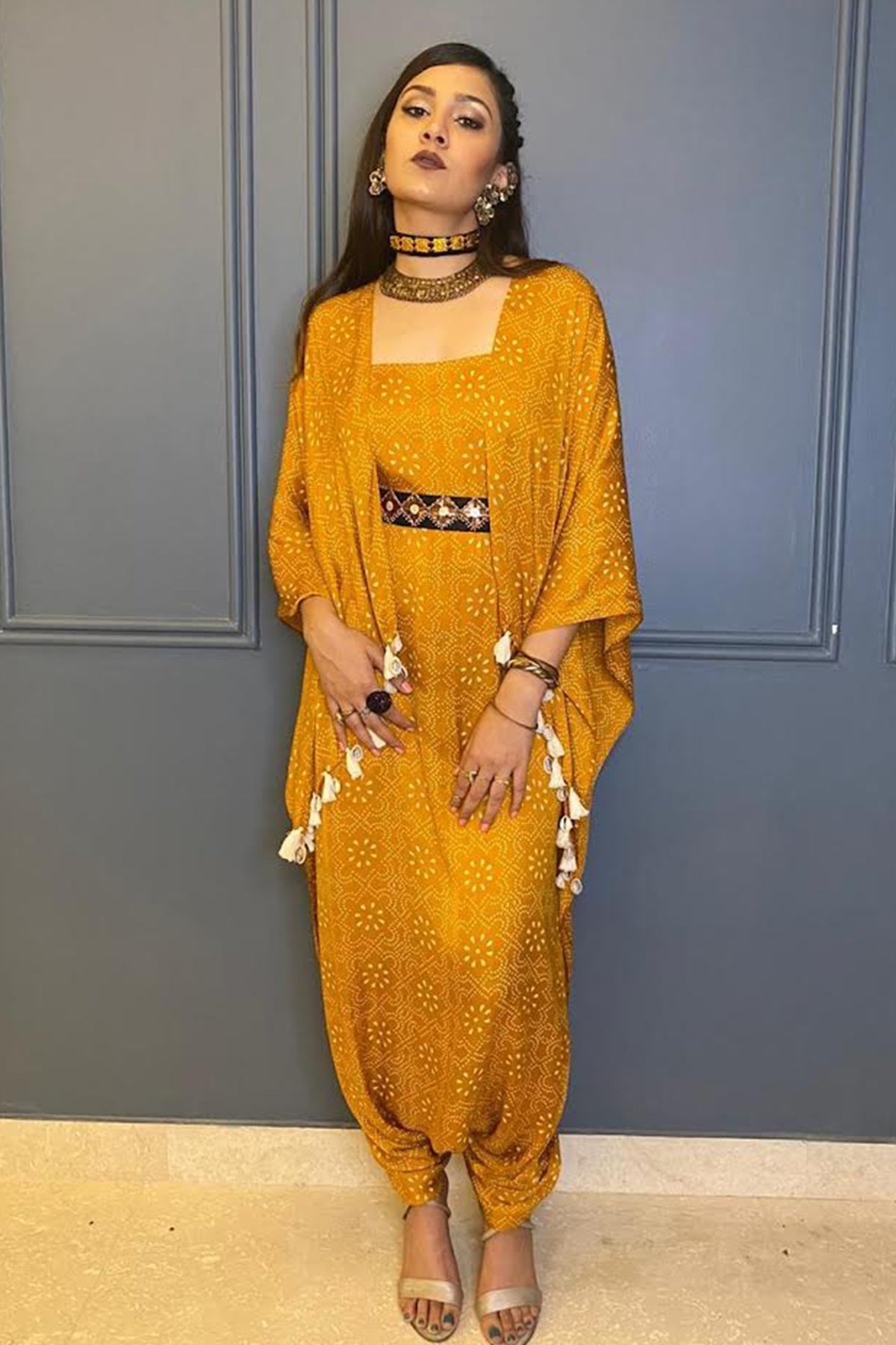 Buy Designer Yellow Qubila Drape Jumpsuit | Nidhika Shekhar