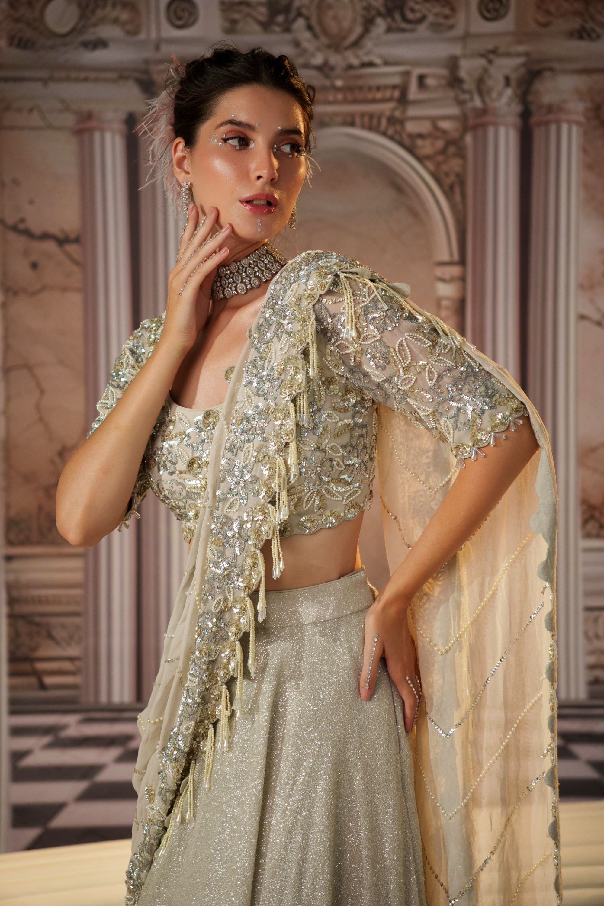 ANGELIC SILVER SAREE SET