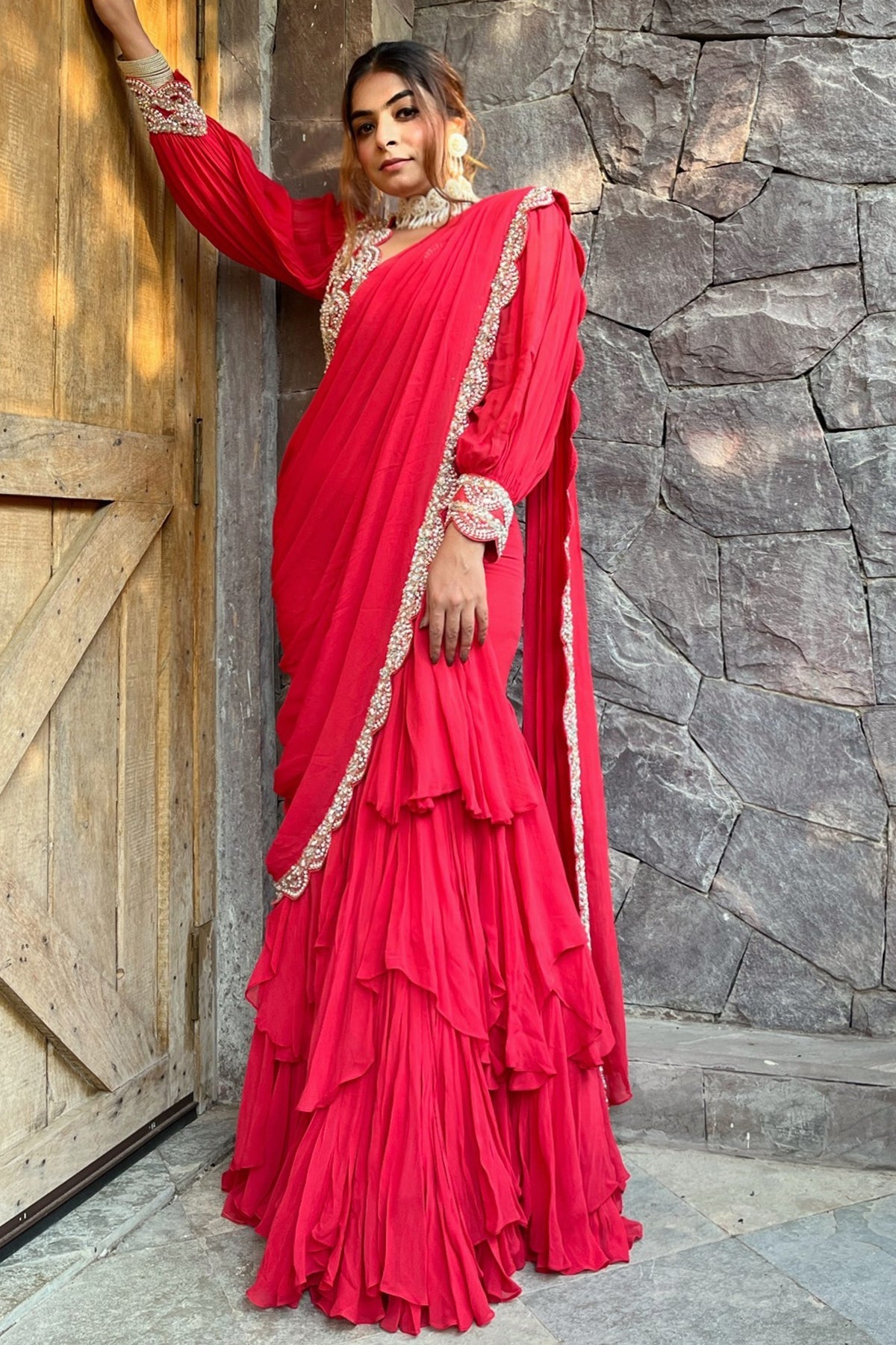 Buy Women's Fuchsia FishCut Drape Saree | Nidhika Shekhar