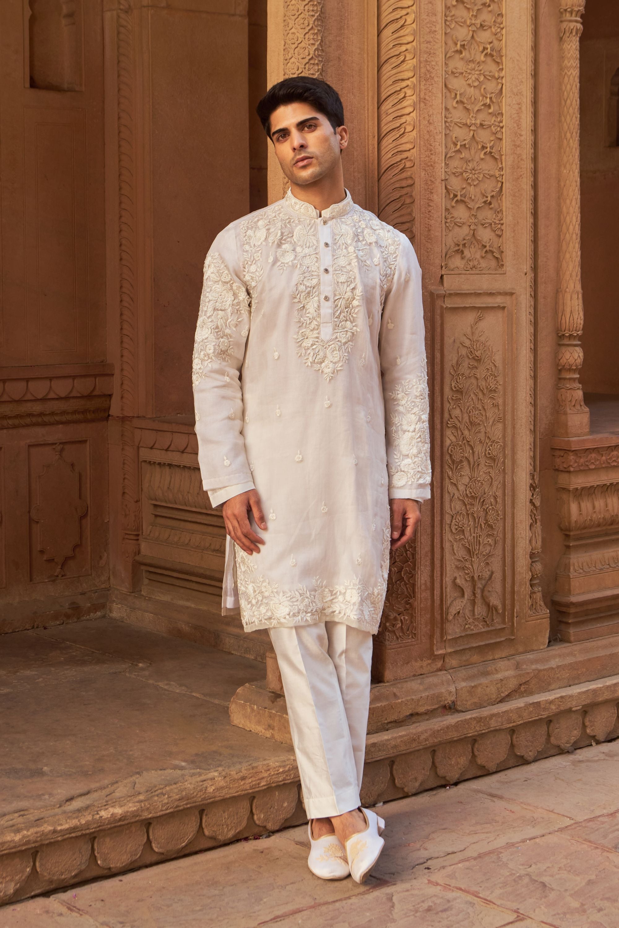 EMBROIDED ORGANZA KURTA (IVORY)