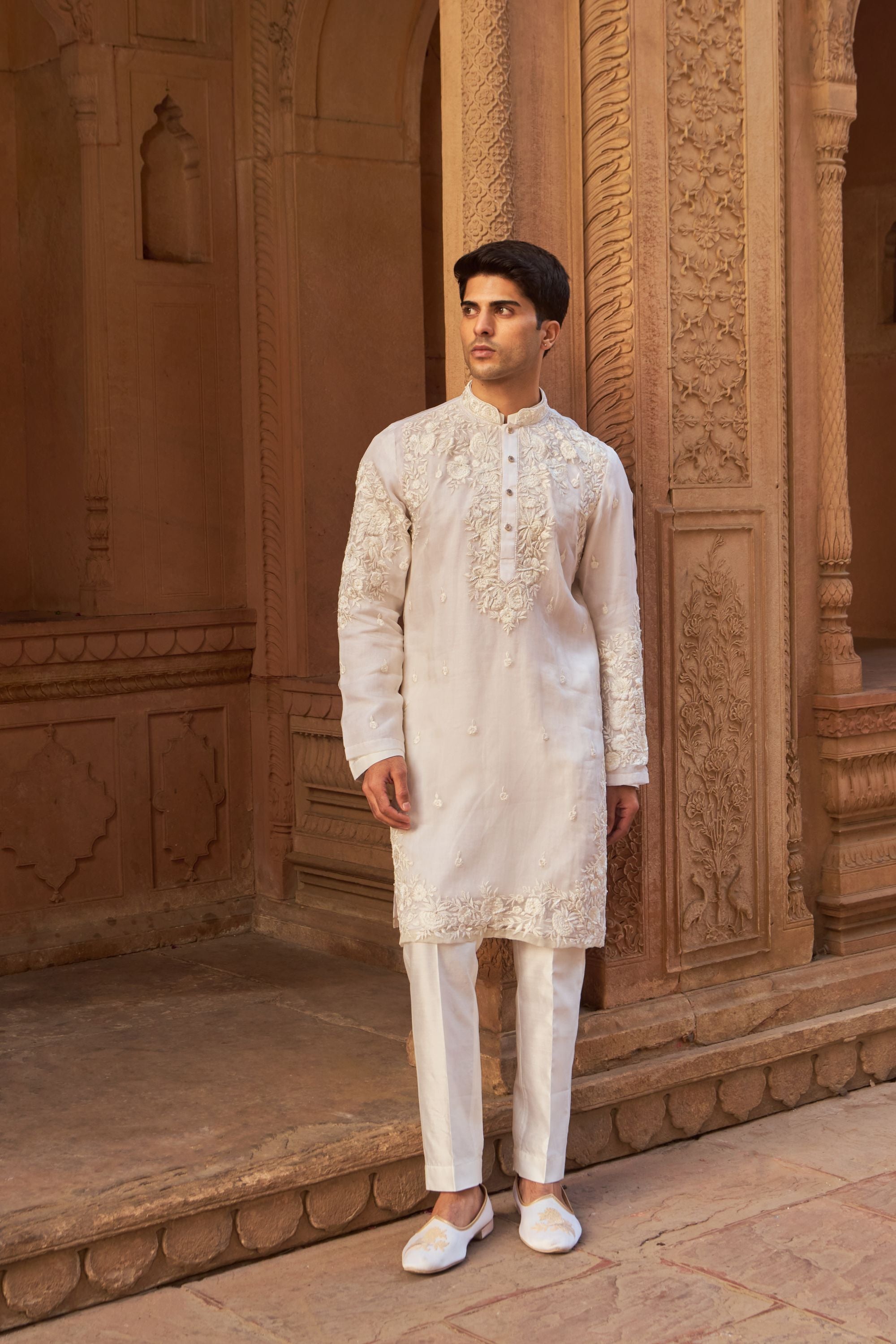 EMBROIDED ORGANZA KURTA (IVORY)