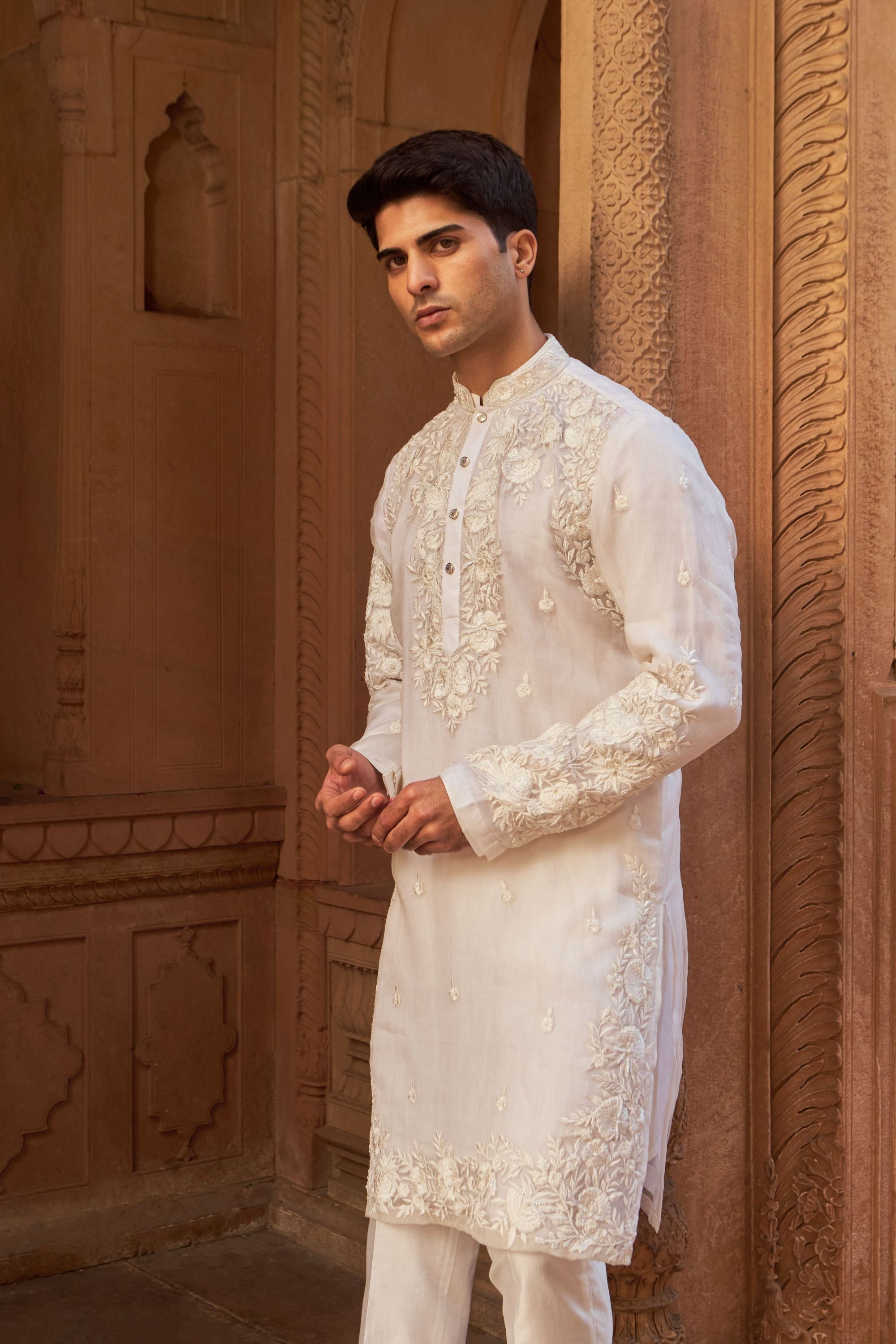 EMBROIDED ORGANZA KURTA (IVORY)