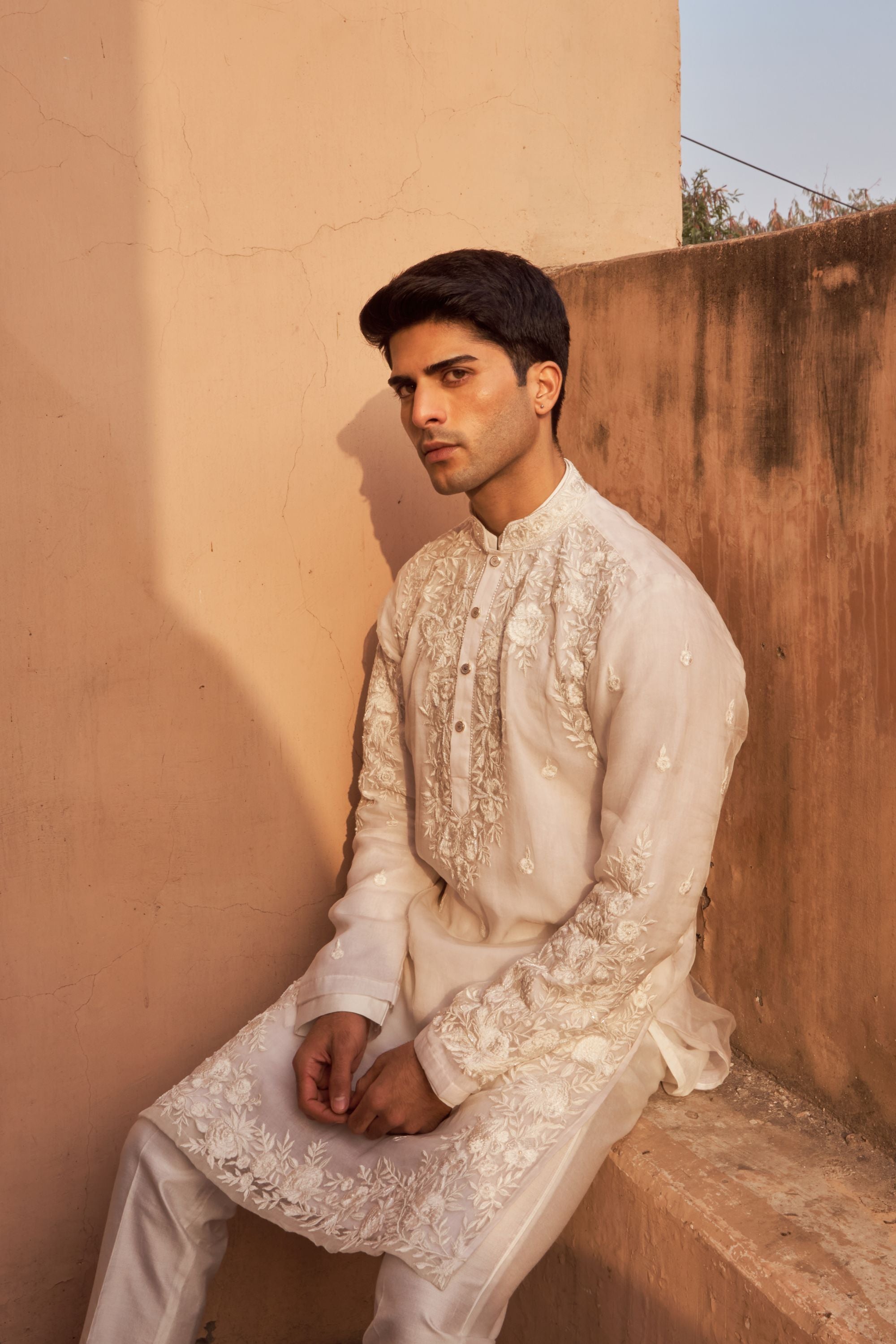 EMBROIDED ORGANZA KURTA (IVORY)