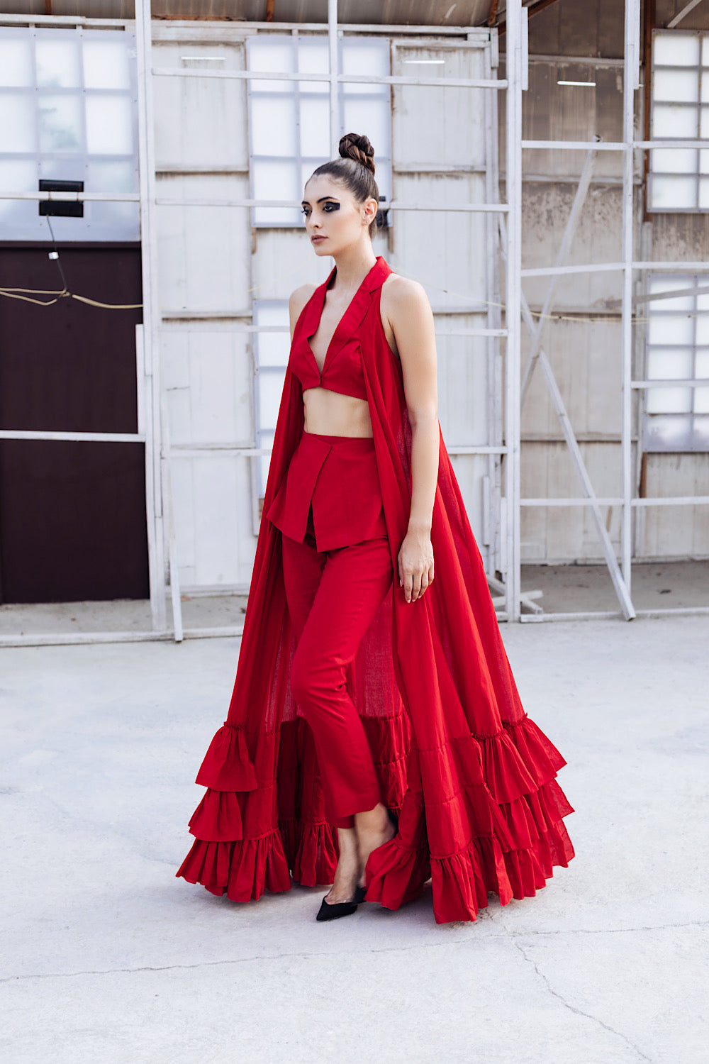 red indo western dress for women fitted lace wedding dress Scarlet red indo western