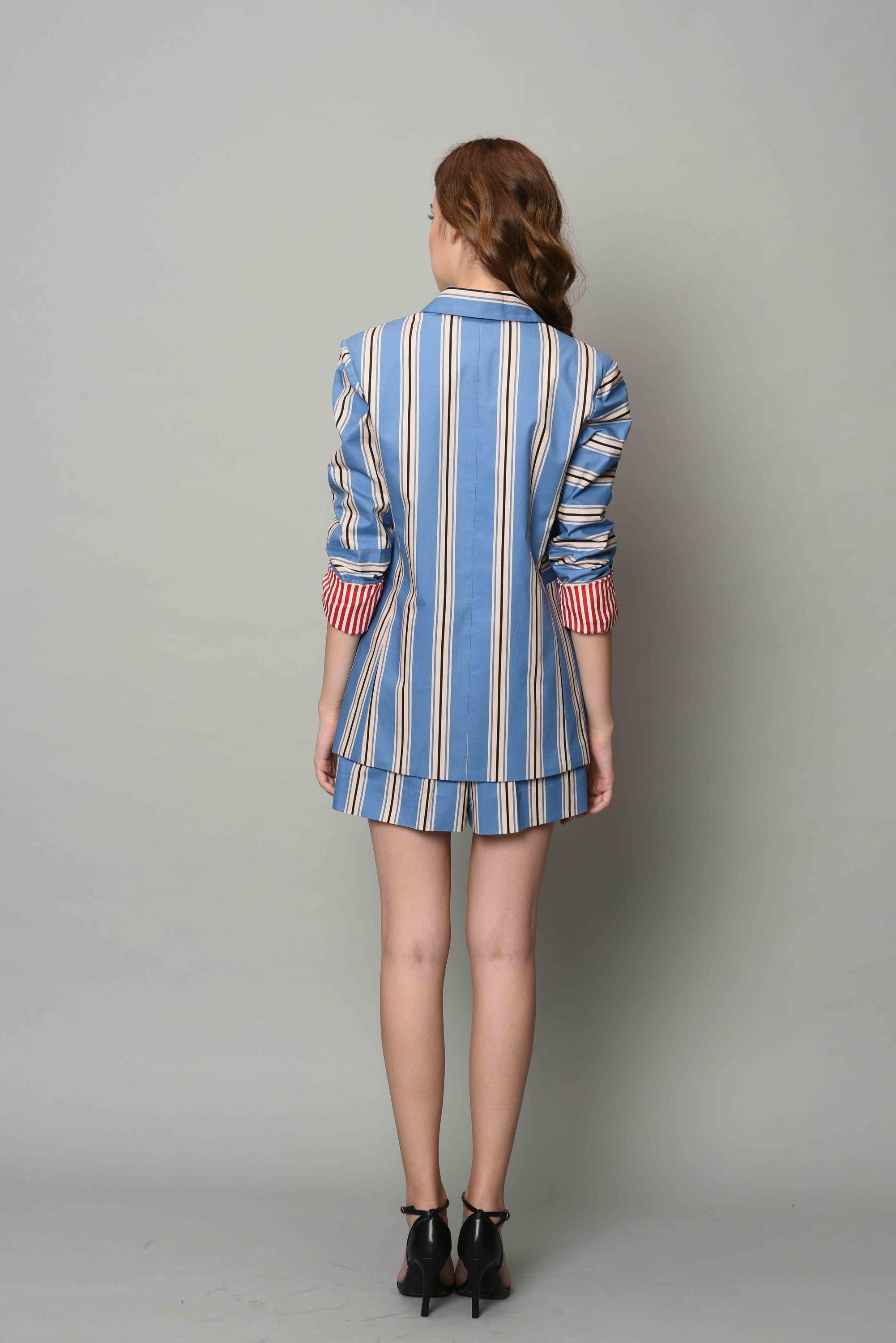 Blue And White Strip Blazer Set