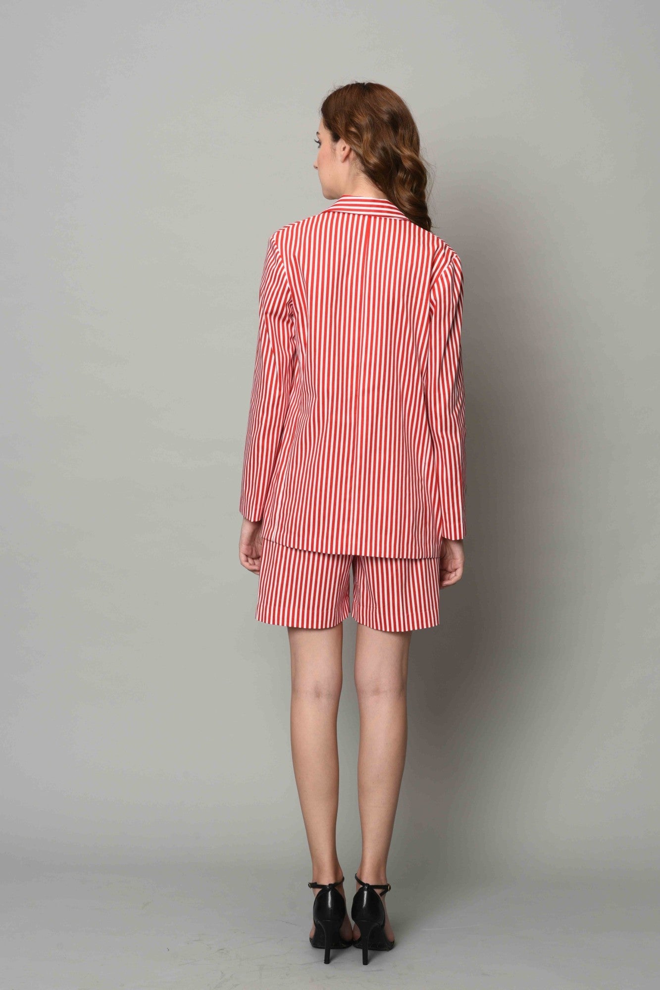 Shop Women's Red-White Strip Blazer Set | Nidhika Shekhar