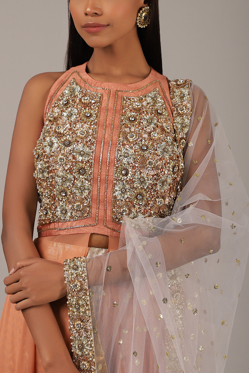 Buy Designer Halter Neck Drape Lehenga Set | Nidhika Shekhar
