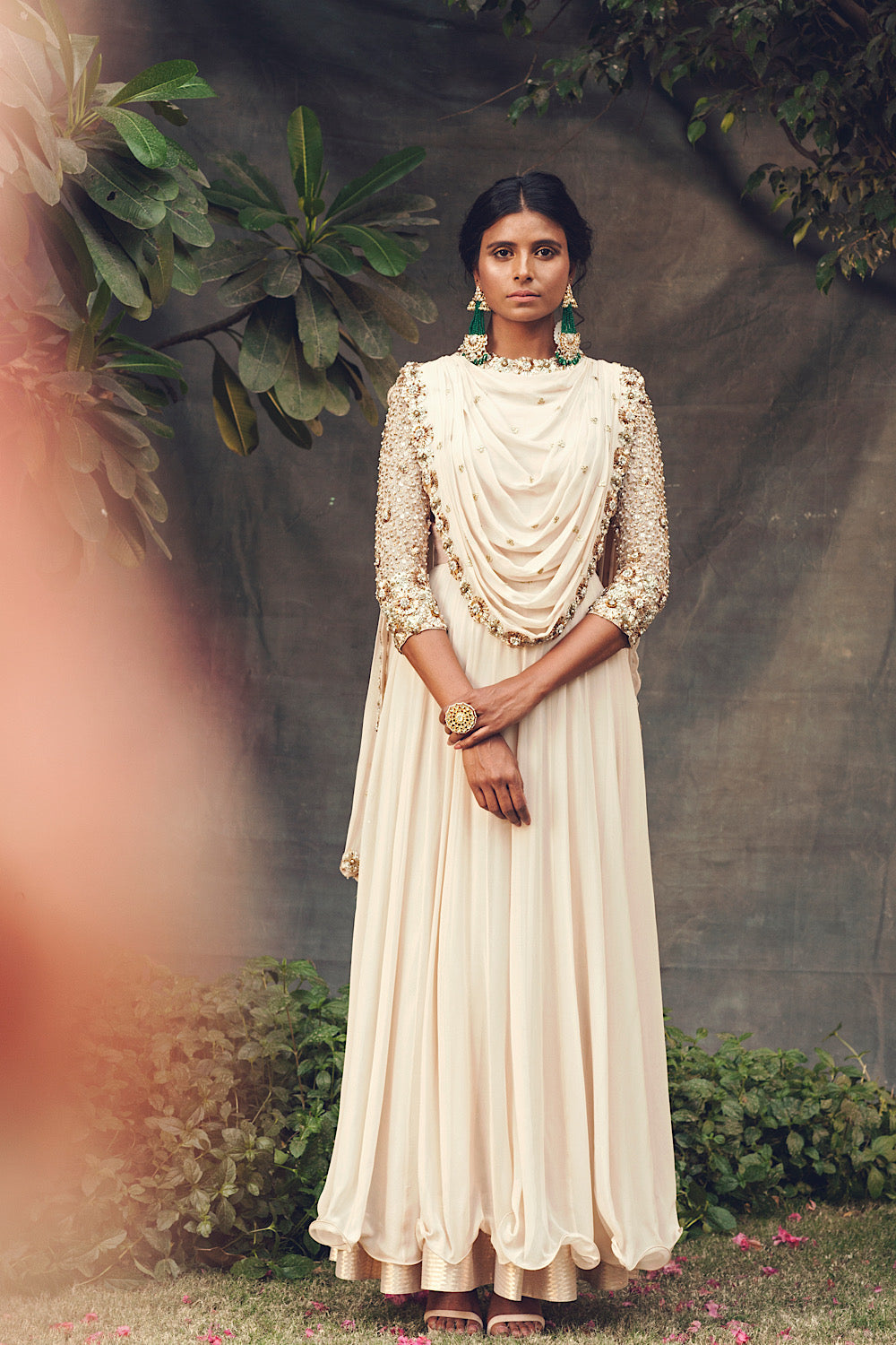 Beiges peach kamadhenu Anarkali Set Frontview