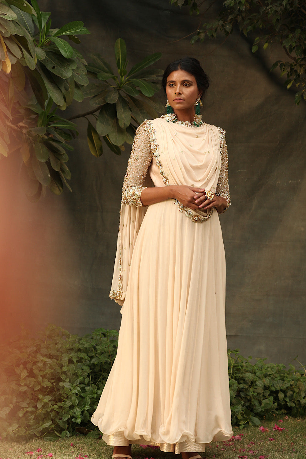 Beiges peach kamadhenu Anarkali Set Sideview
