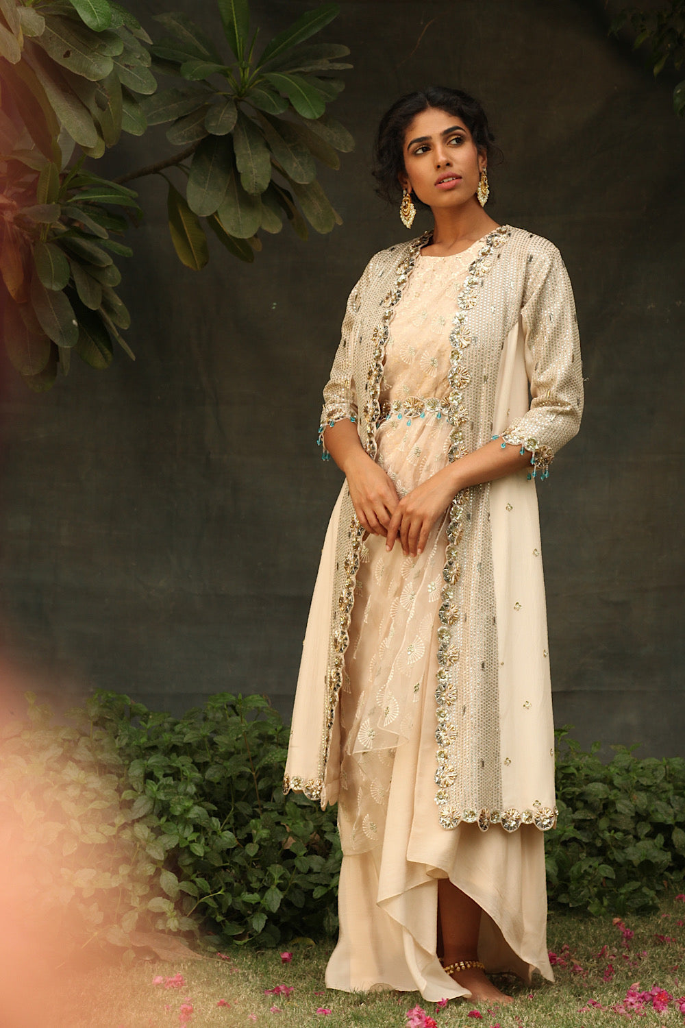 Buy Women's Peach Indo-Western Saree For Women