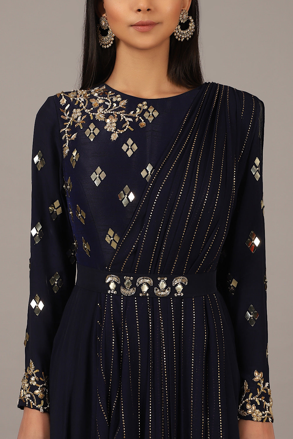Women's Navy Blue Embroidered Indo-Gown | Nidhika Shekhar