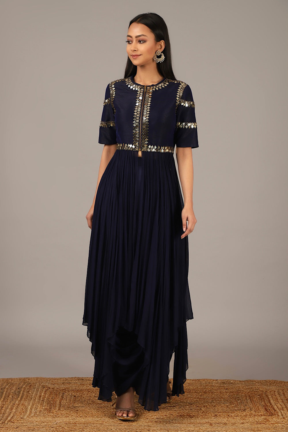 Buy Women's Navy Blue Drape Jacket Set | Nidhika Shekhar
