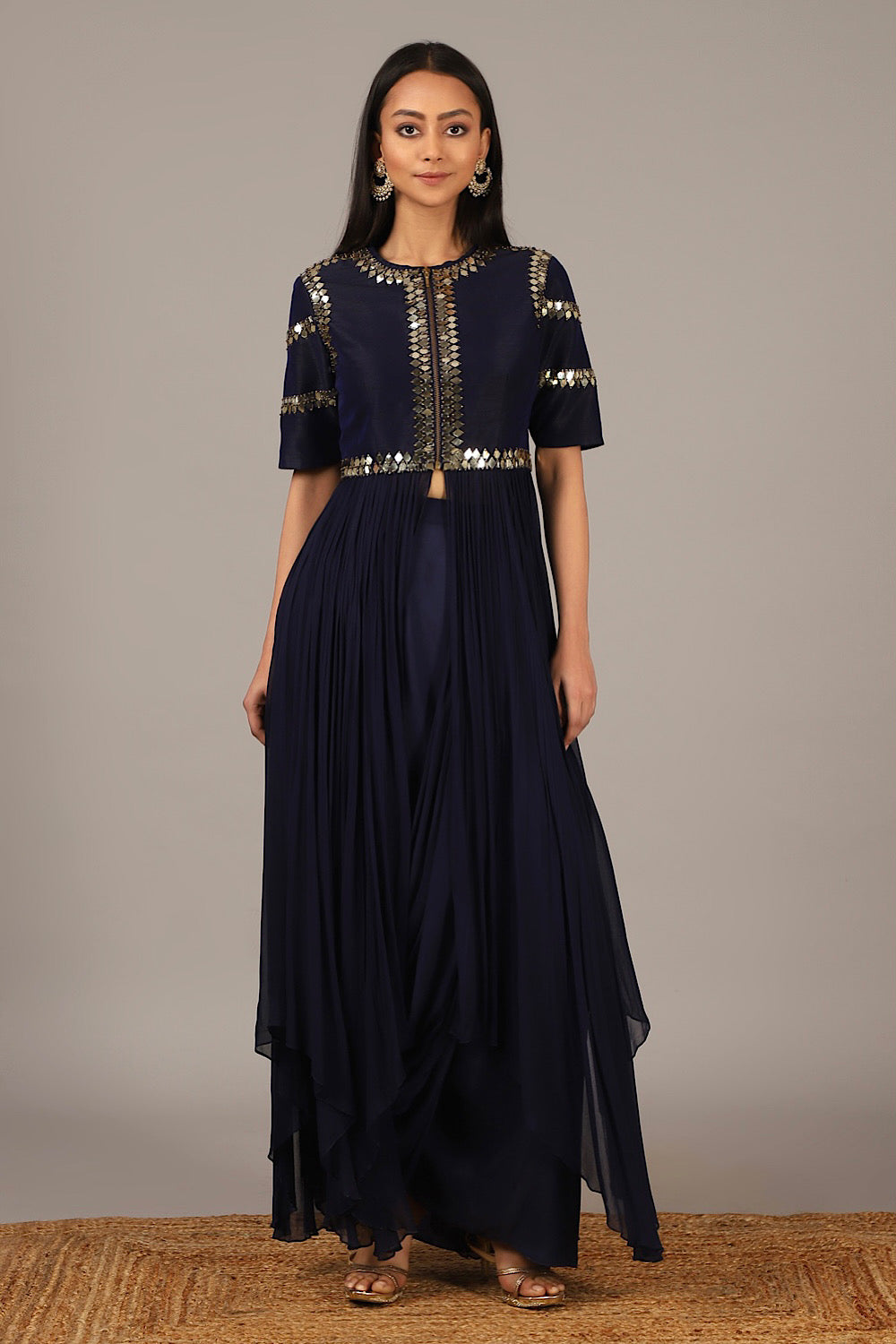 Buy Women's Navy Blue Drape Jacket Set | Nidhika Shekhar
