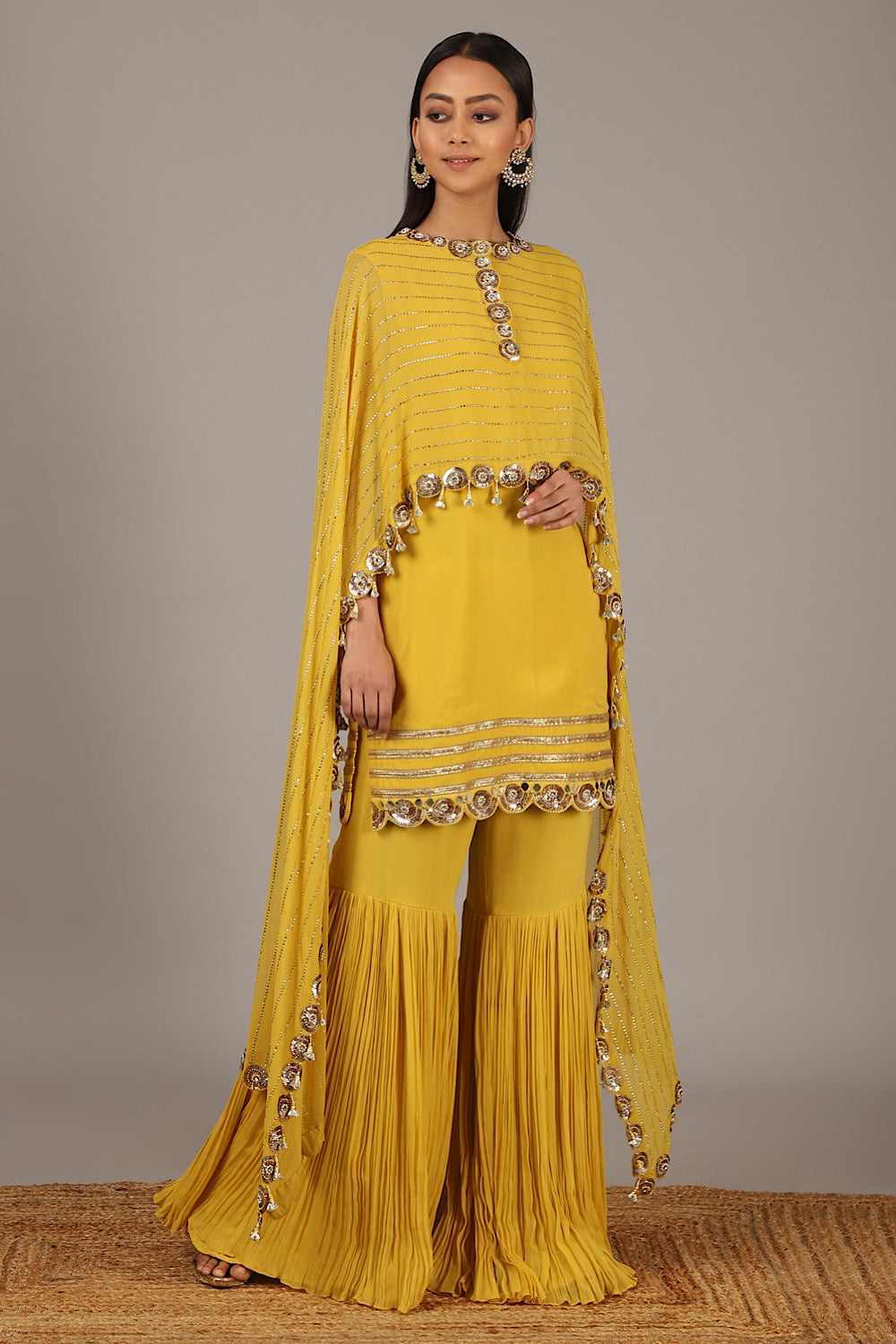 Buy Designer Yellow Drape Sharara Set | Nidhika Shekhar
