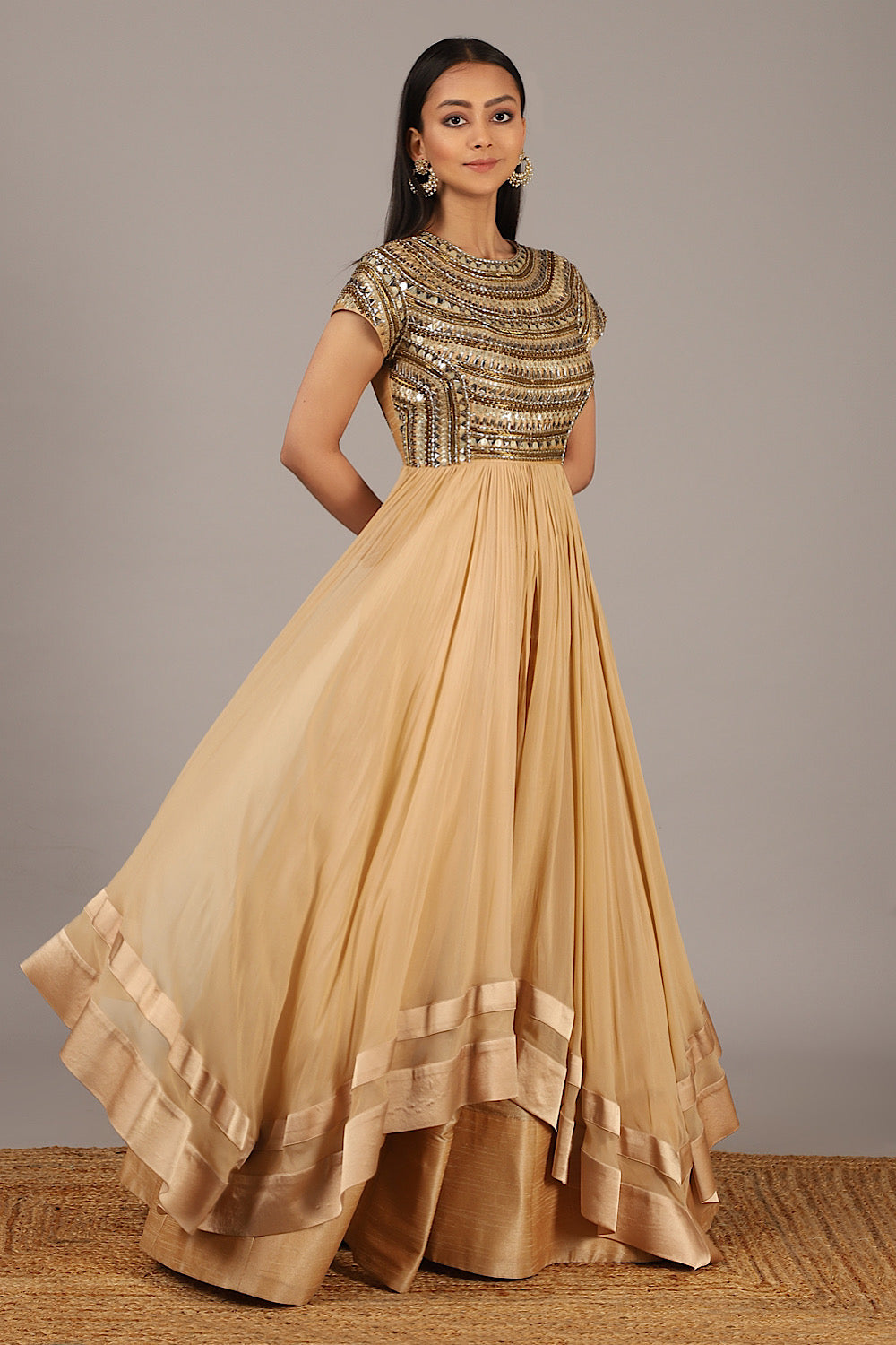 Nidhika Shekhar Designer Beige Embroidered Persian Gown