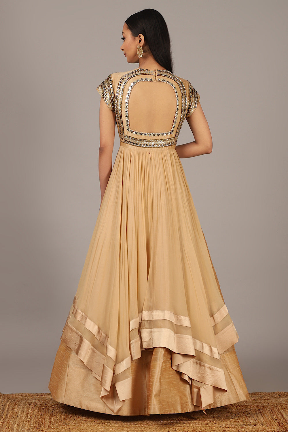 Designer Beige Embroidered Persian Gown | Nidhika Shekhar