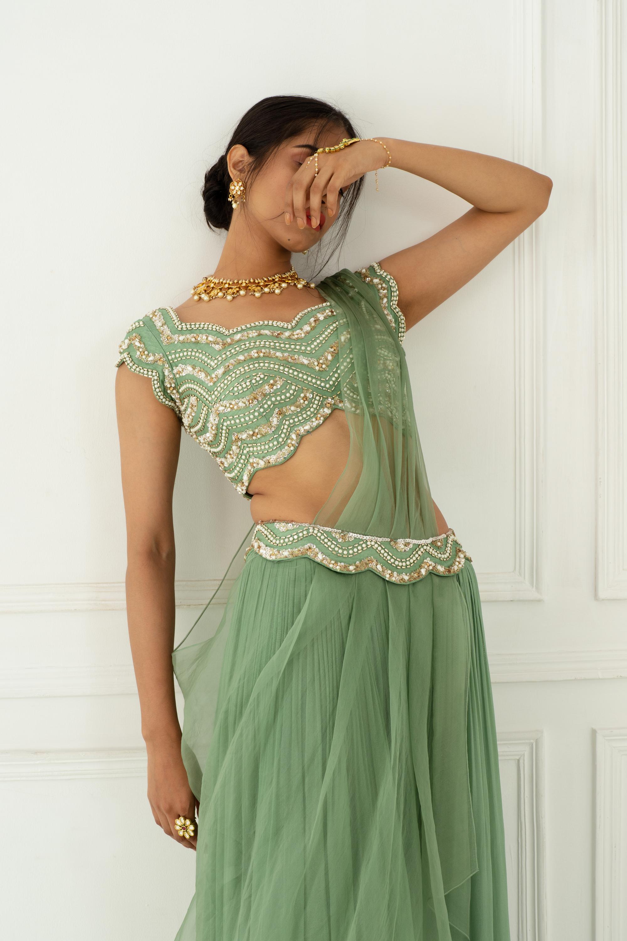 Women's Designer Olive Green Sharara Set | Nidhika Shekhar