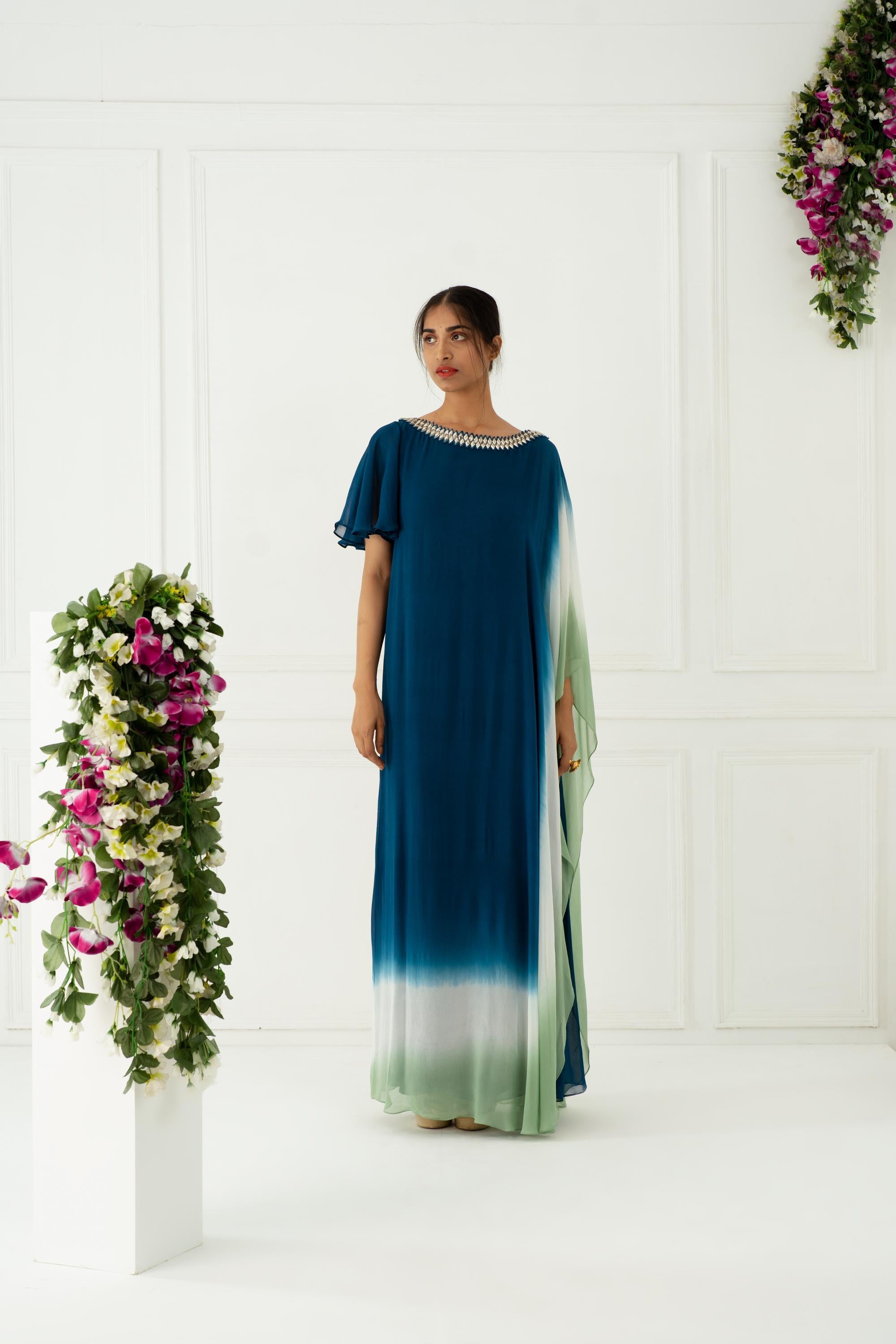Nidhika Shekhar Buy Women's Olive Kaftan One-Shoulder Dress