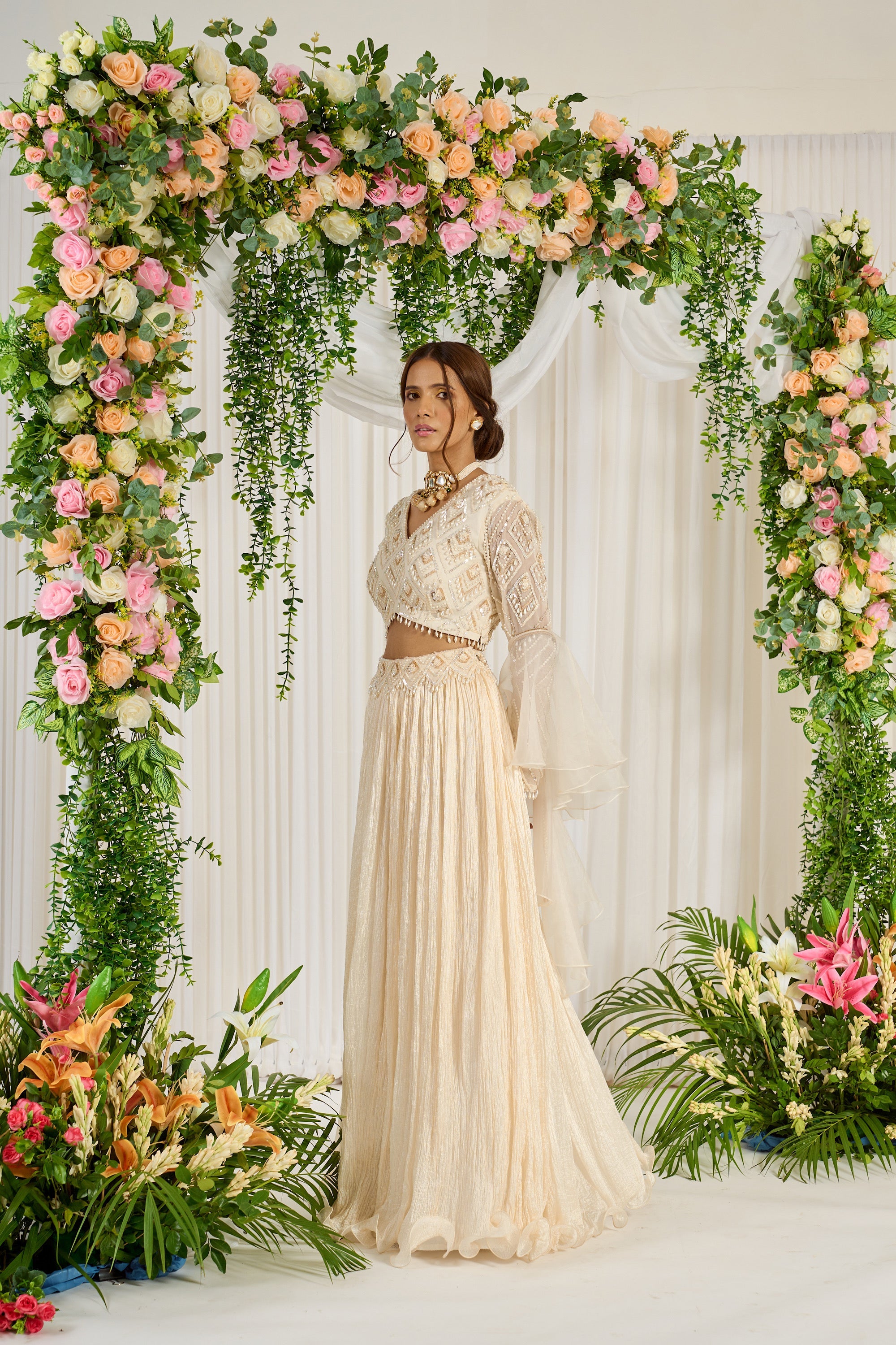 Buy Women's Ivory Basant Lehenga Choli Set | Nidhika Shekhar