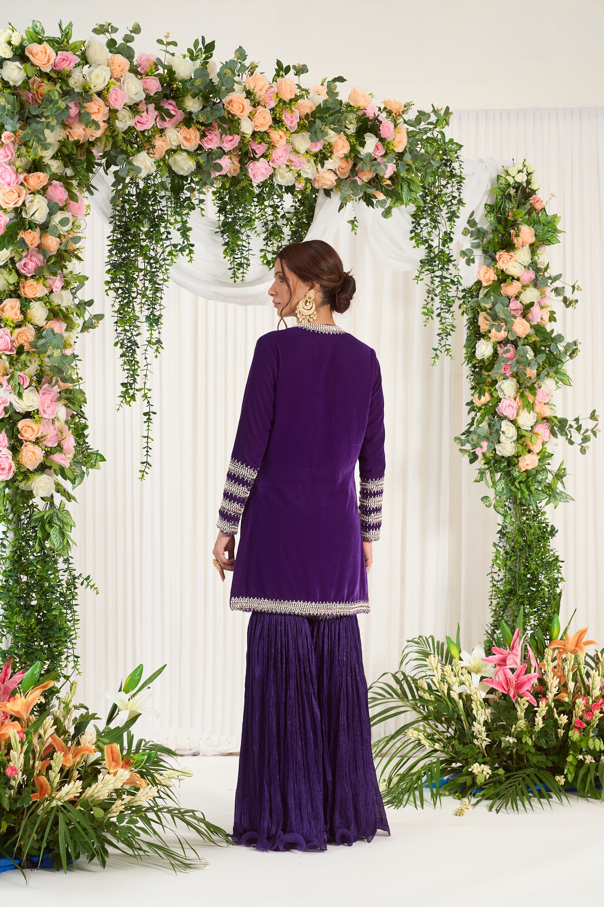 Buy Purple Embroidered Makhmali Sharara | Nidhika Shekhar