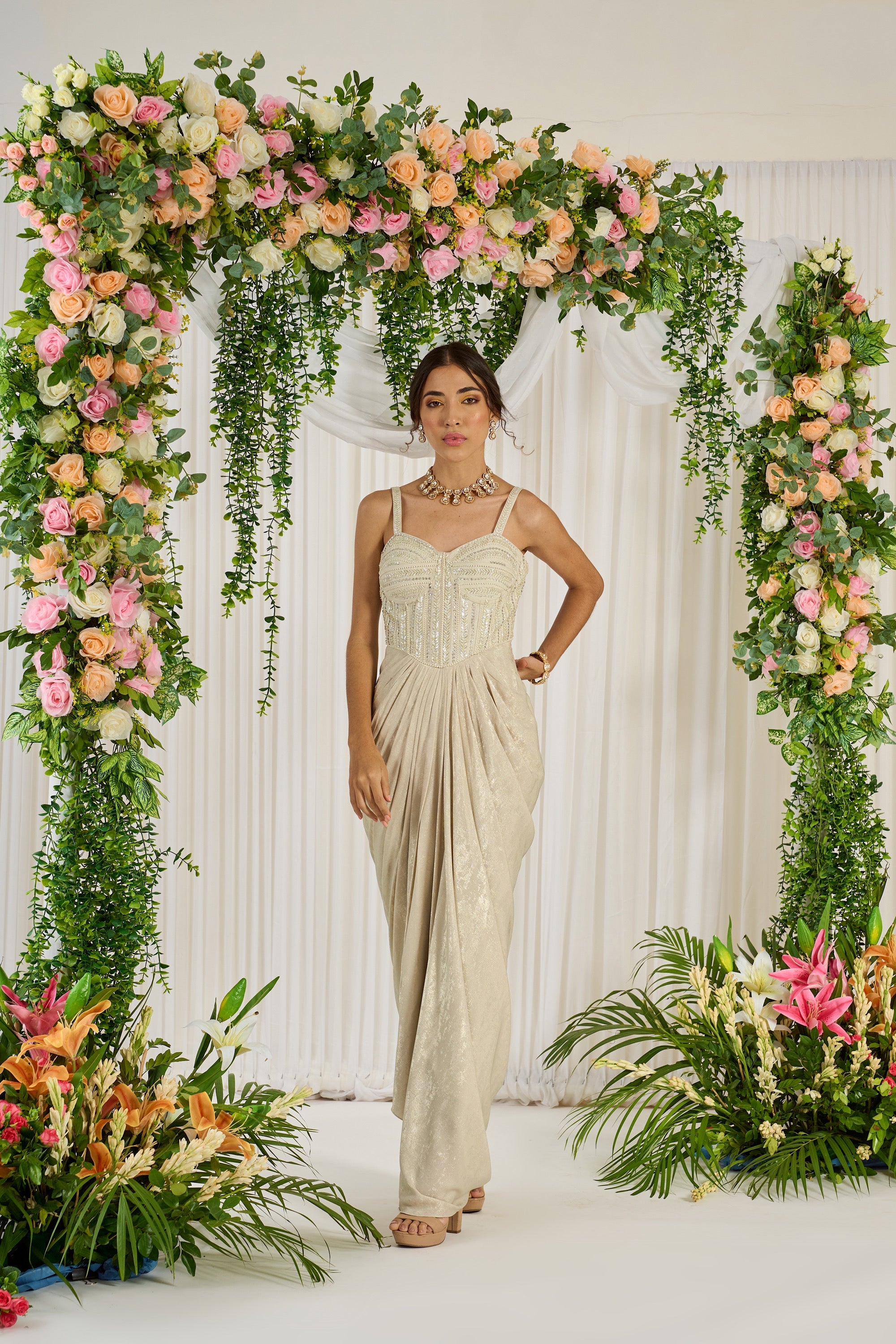 white christmas dresses Goddess Sparkling Sequin Corset Maxi Dress main image 1