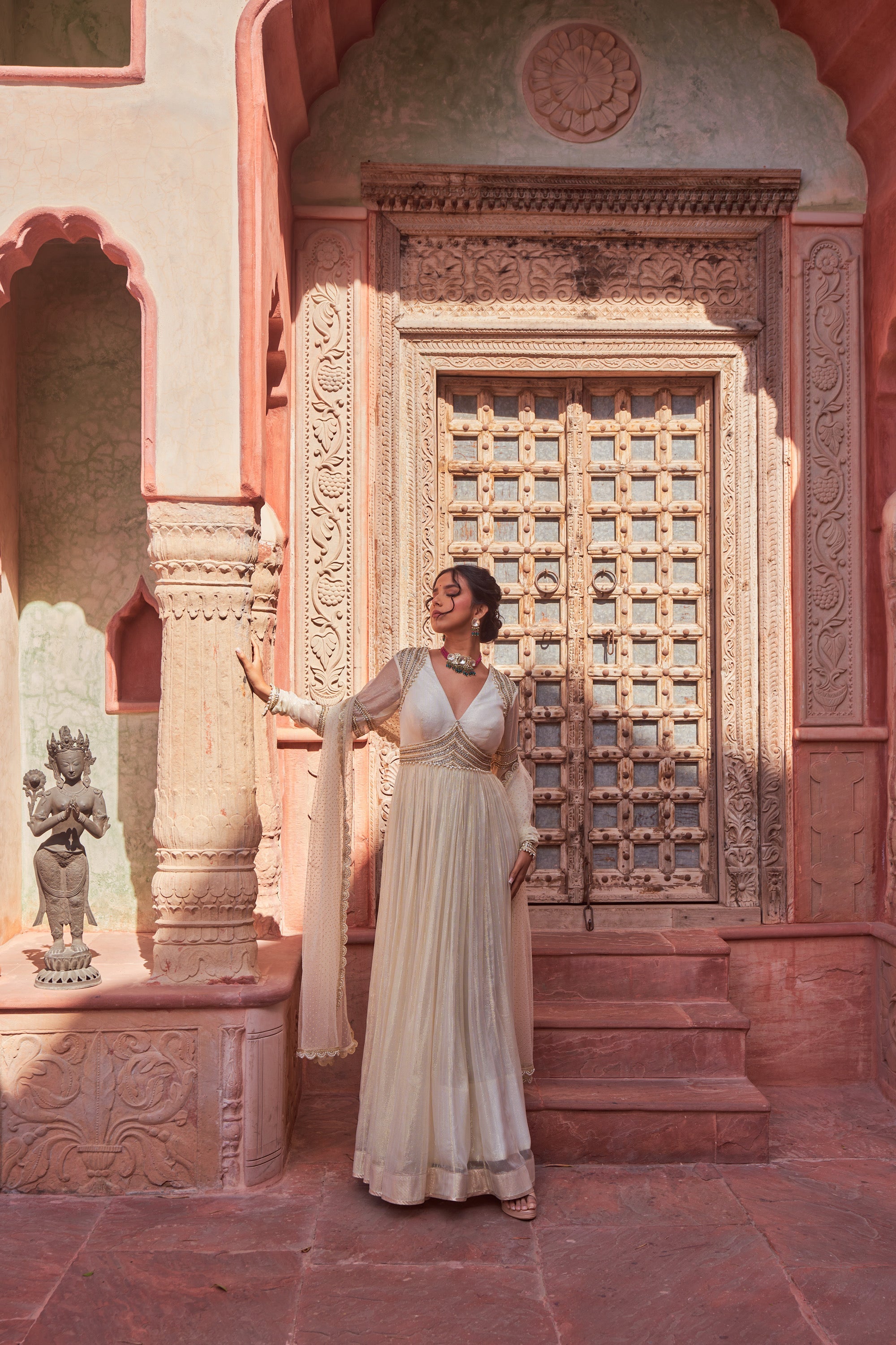 Ivory Basant Rani Floor Length Anarkali | Nidhika Shekhar