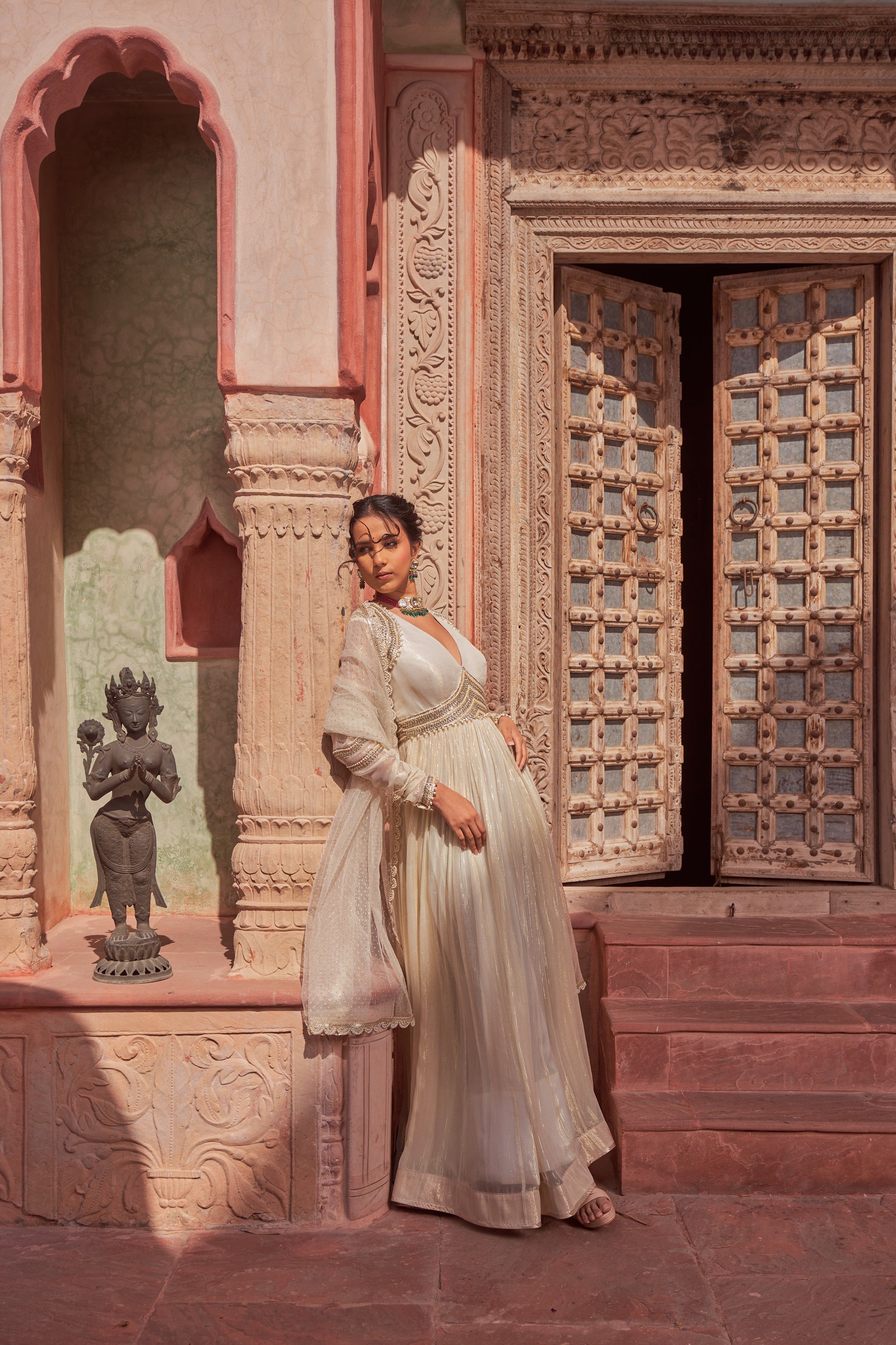 Ivory Basant Rani Floor Length Anarkali | Nidhika Shekhar