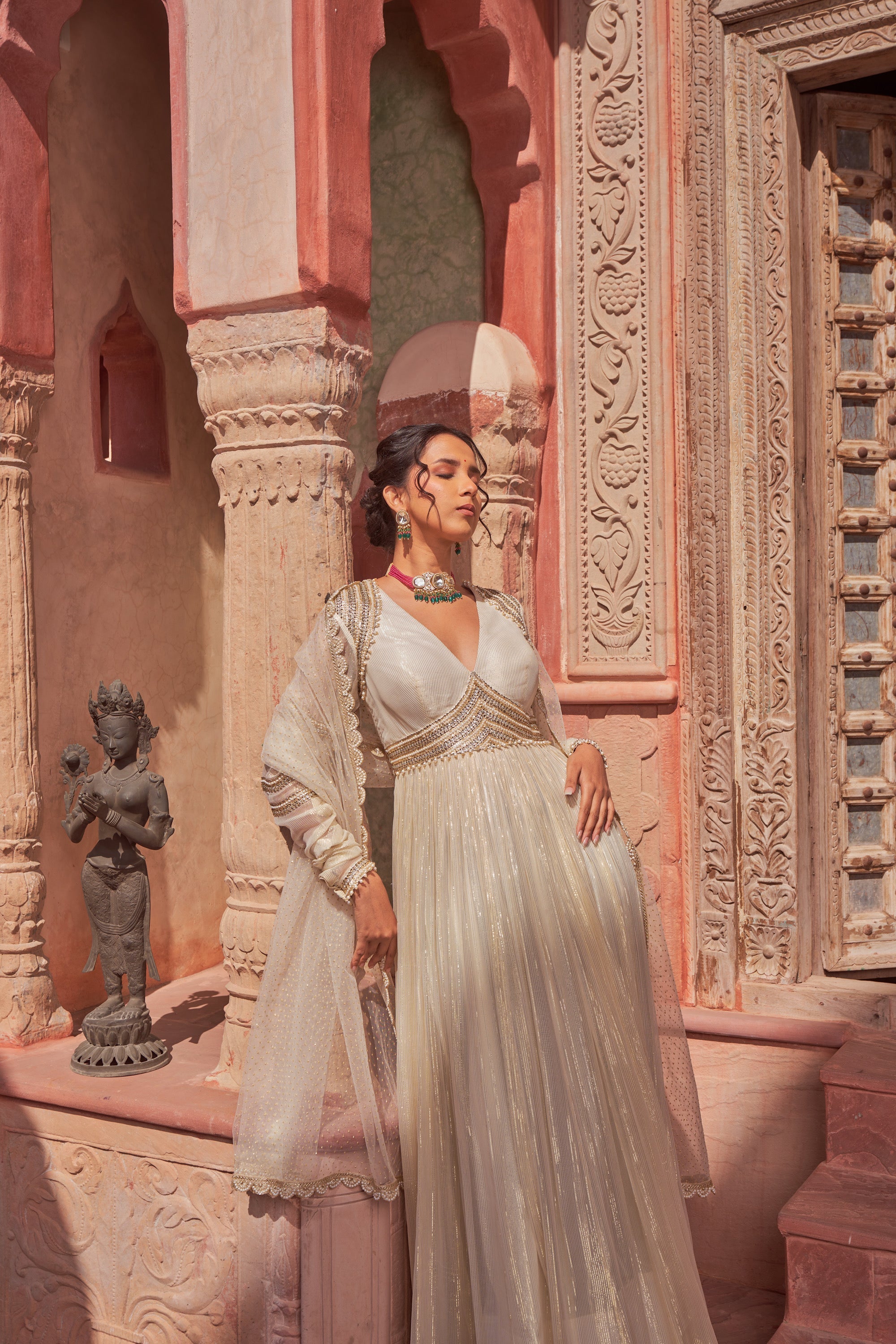 Ivory Basant Rani Floor Length Anarkali | Nidhika Shekhar