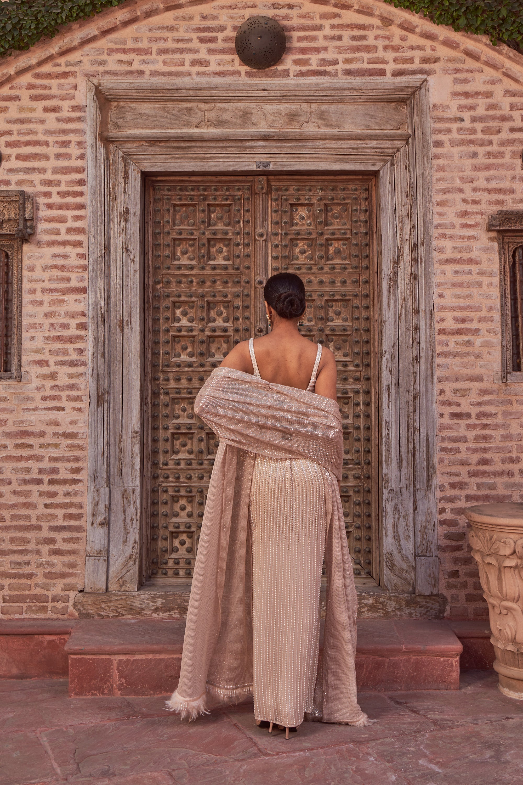 Women's Champagne Embroidered Lehenga Set | Nidhika Shekhar