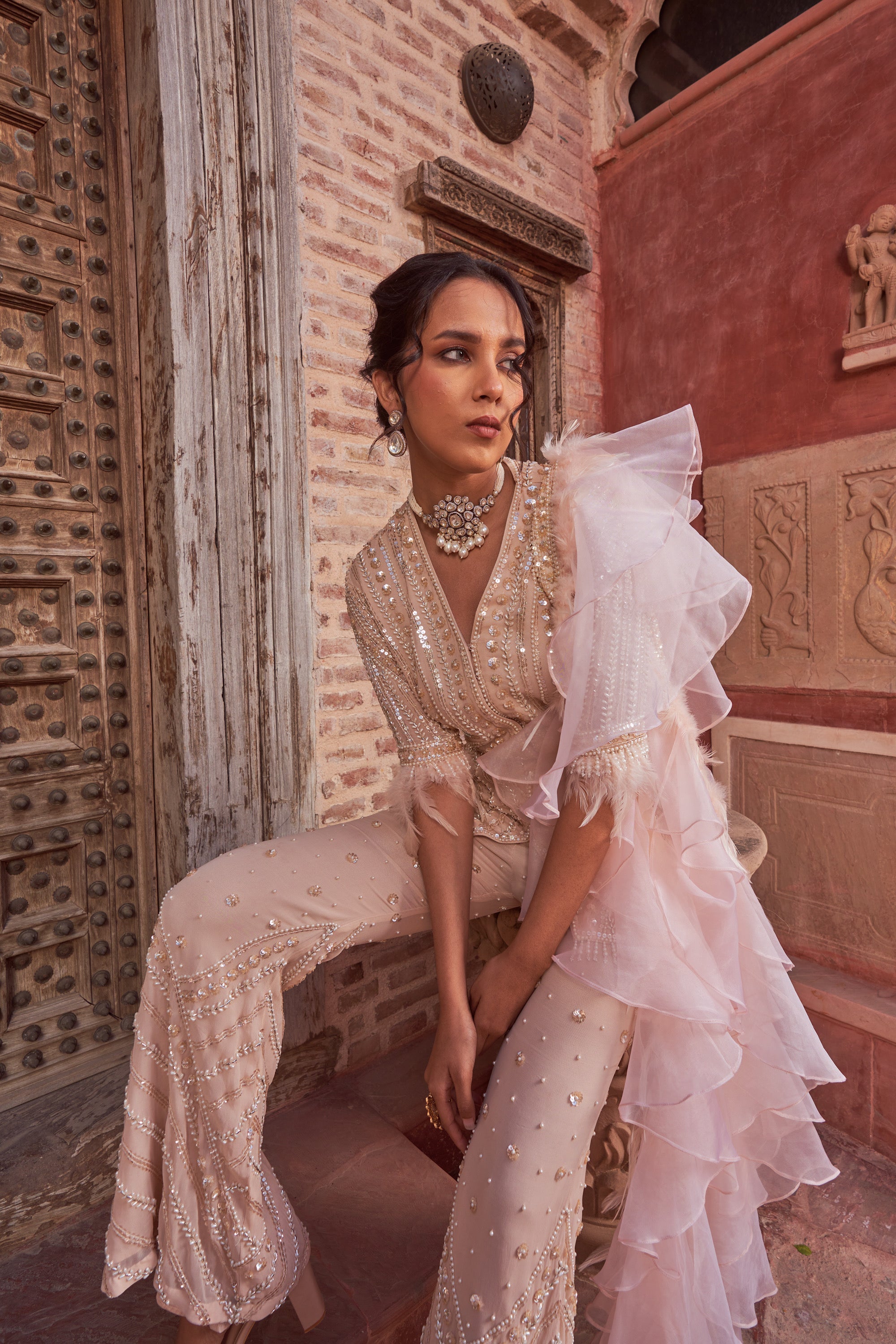 Buy Women's Champagne Embroidered Kurta | Nidhika Shekhar