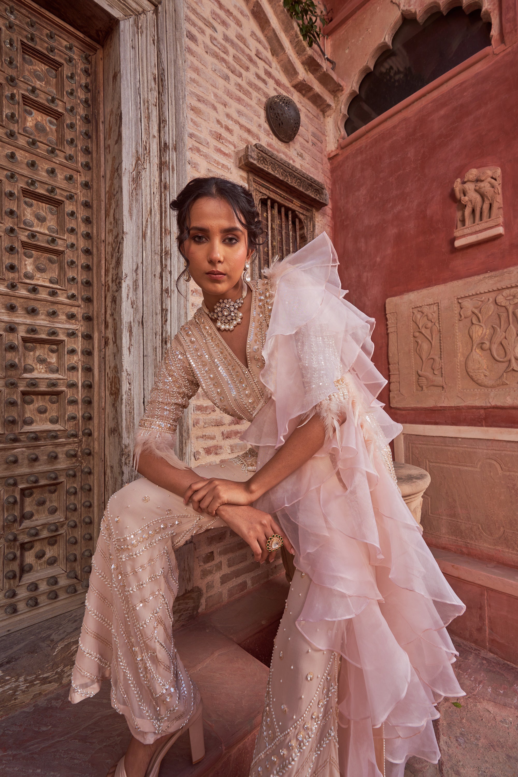 Buy Women's Champagne Embroidered Kurta | Nidhika Shekhar