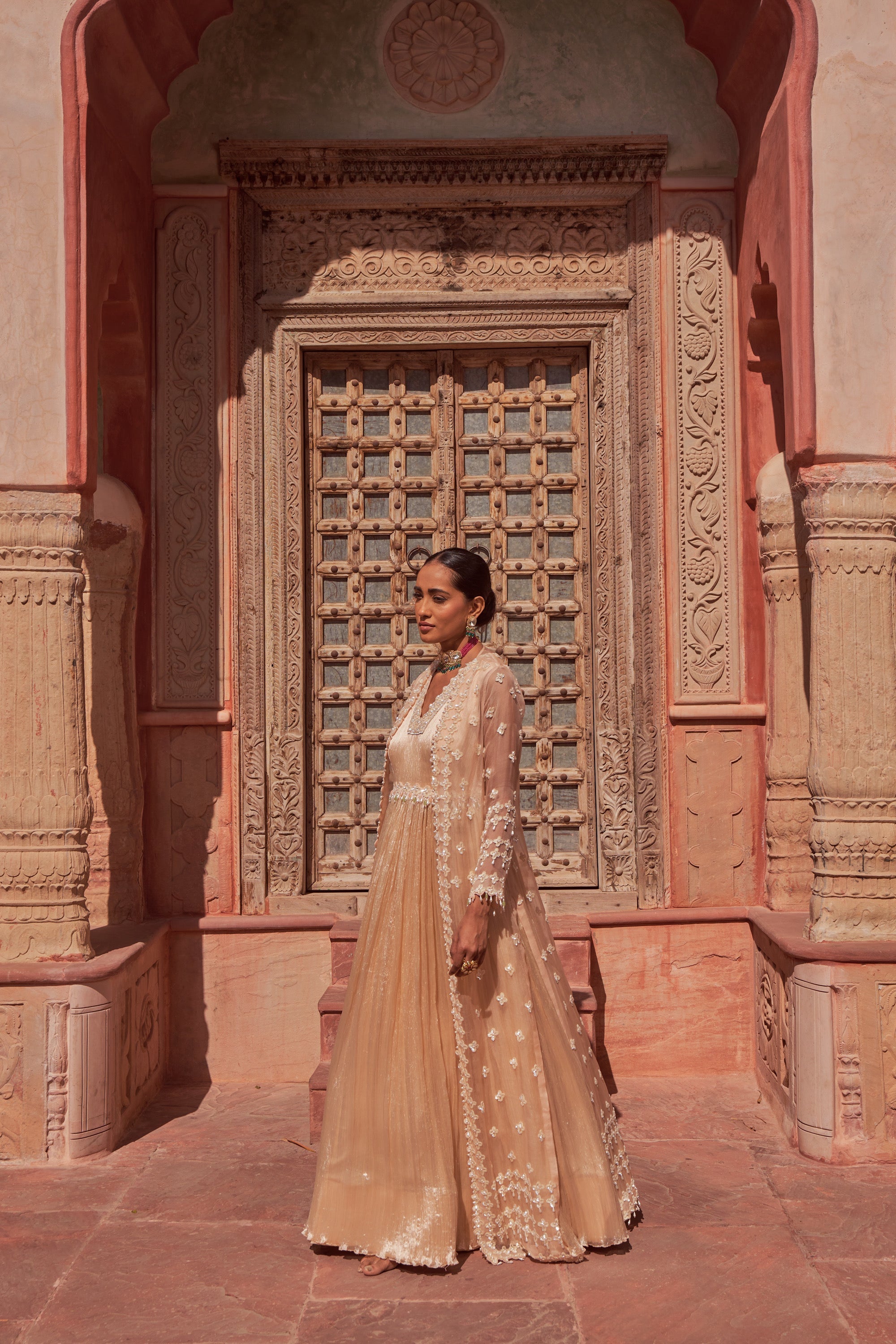 Buy Women's Champagne Brahmotsaav Anarkali | Nidhika Shekhar