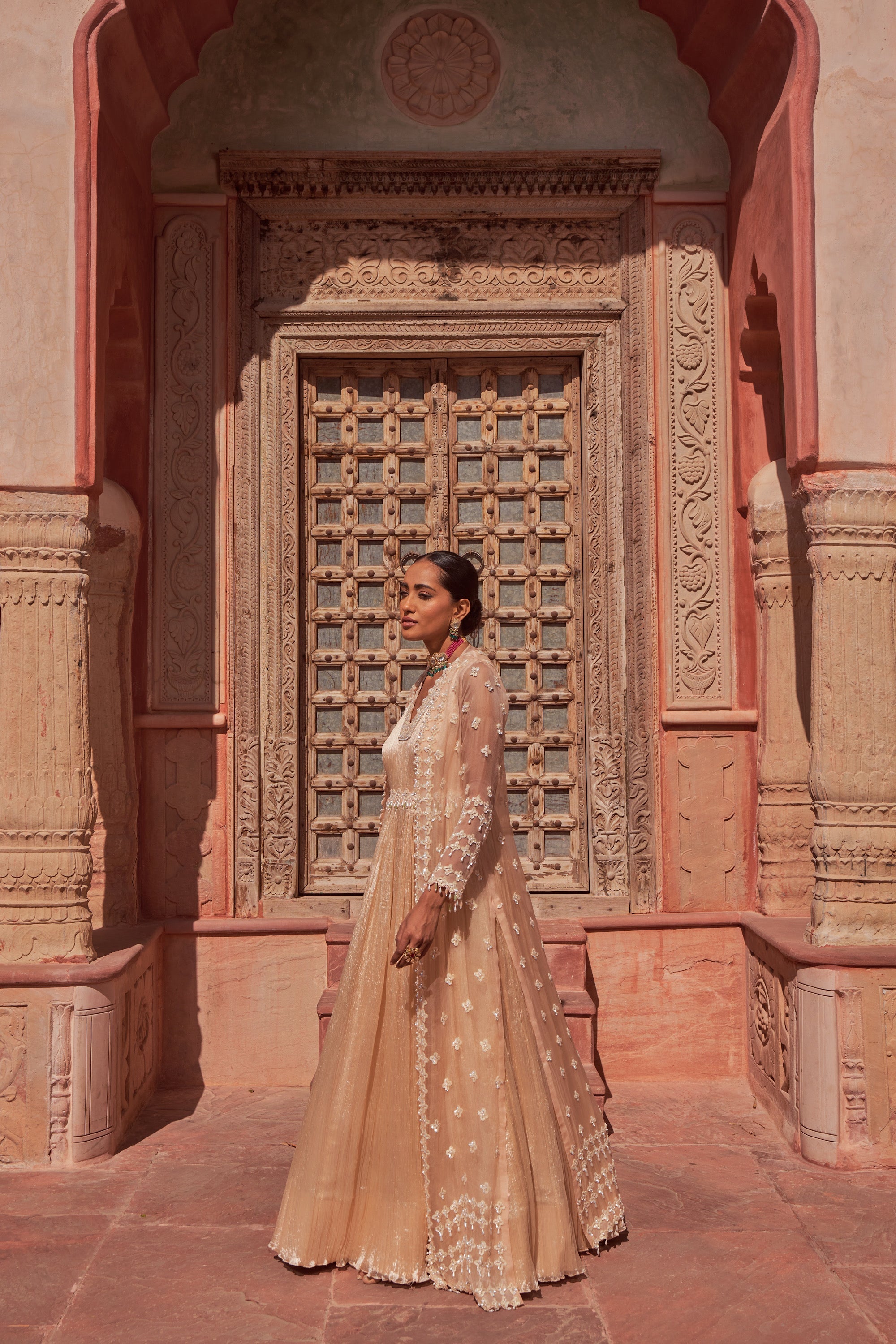Buy Women's Champagne Brahmotsaav Anarkali | Nidhika Shekhar