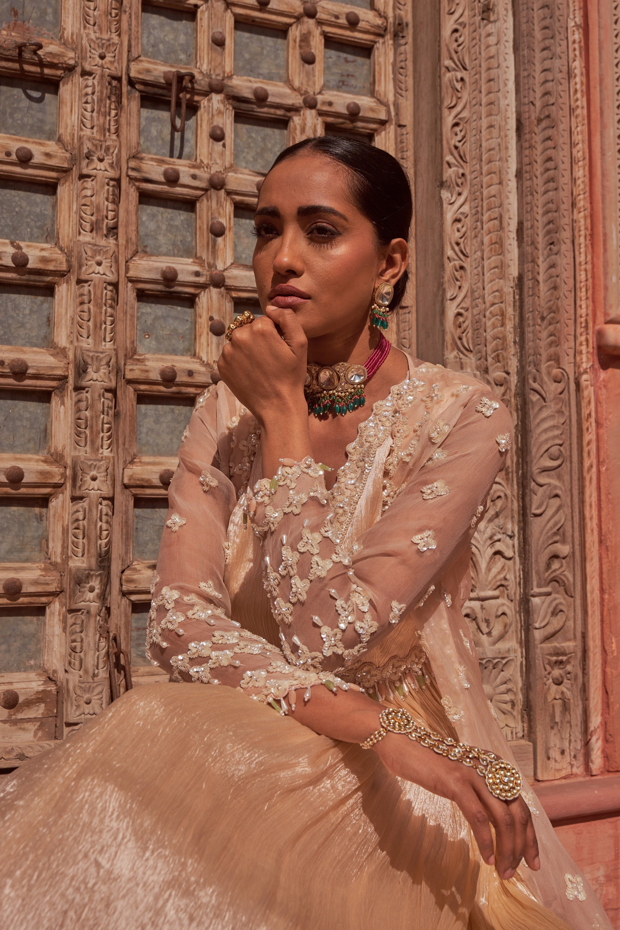 Buy Women's Champagne Brahmotsaav Anarkali | Nidhika Shekhar