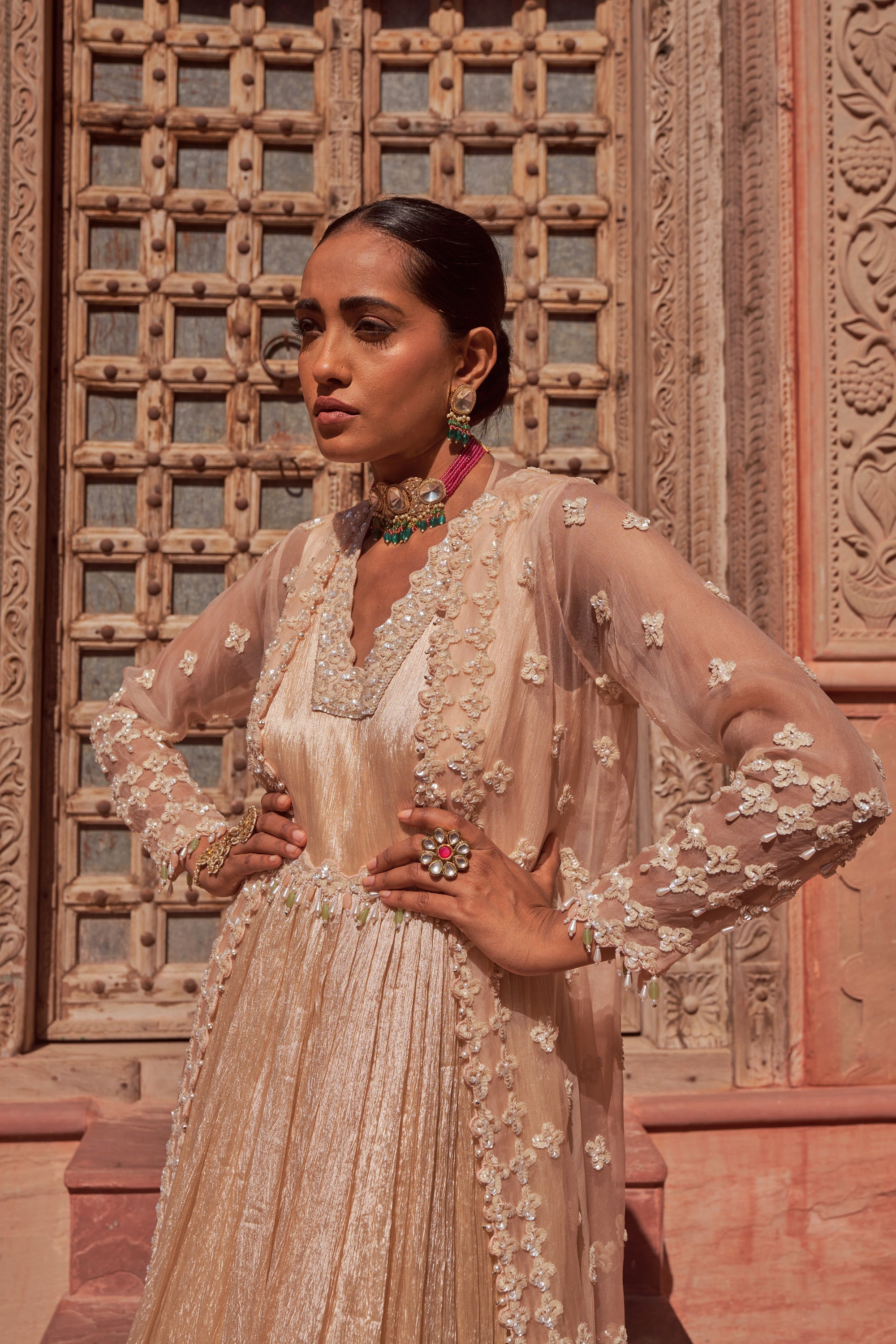 Buy Women's Champagne Brahmotsaav Anarkali | Nidhika Shekhar