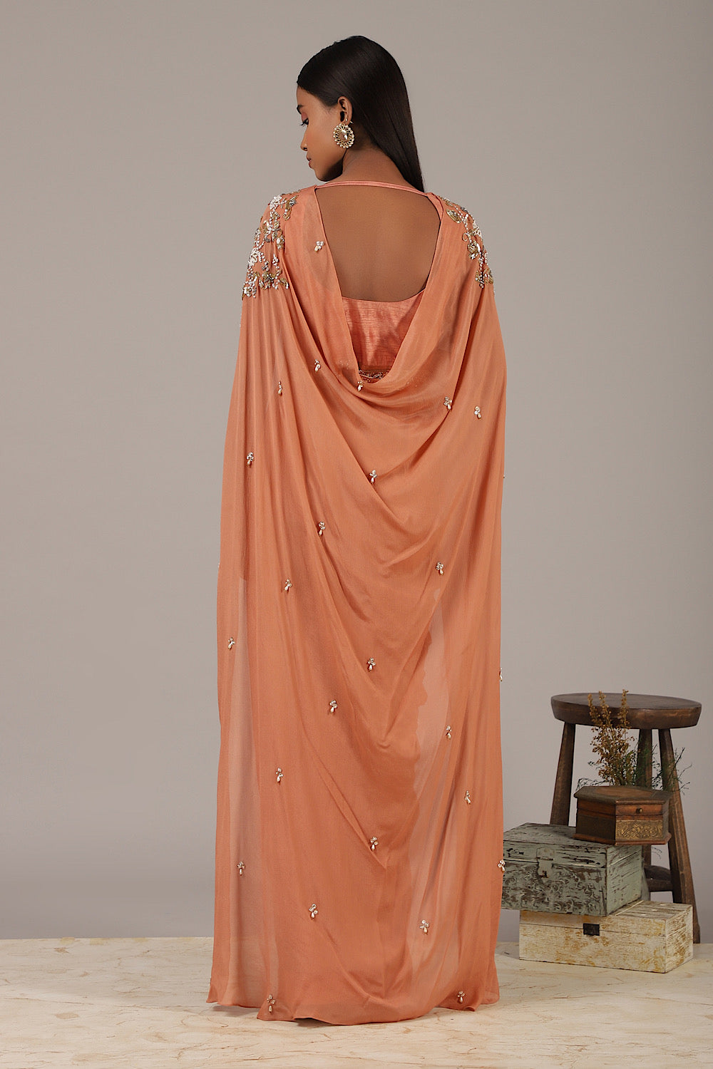 Pankhi - Designer Nude Drape Saree Gown | Nidhika Shekhar