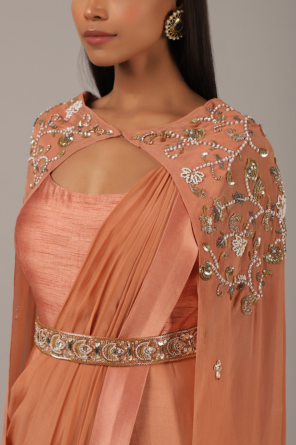 Pankhi - Designer Nude Drape Saree Gown | Nidhika Shekhar