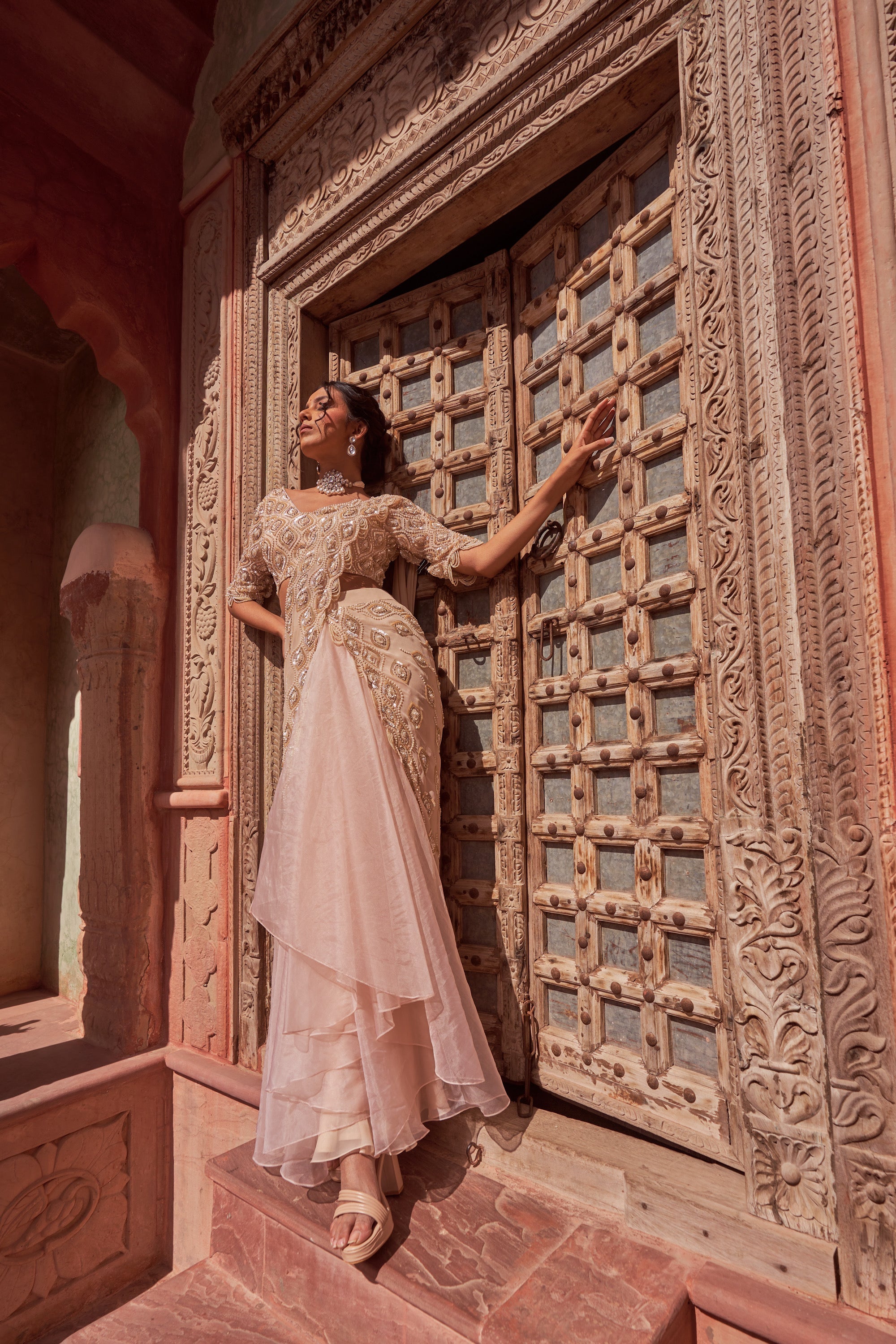 Natyanjali Utsaav - Champagne Drape Saree | Nidhika Shekhar