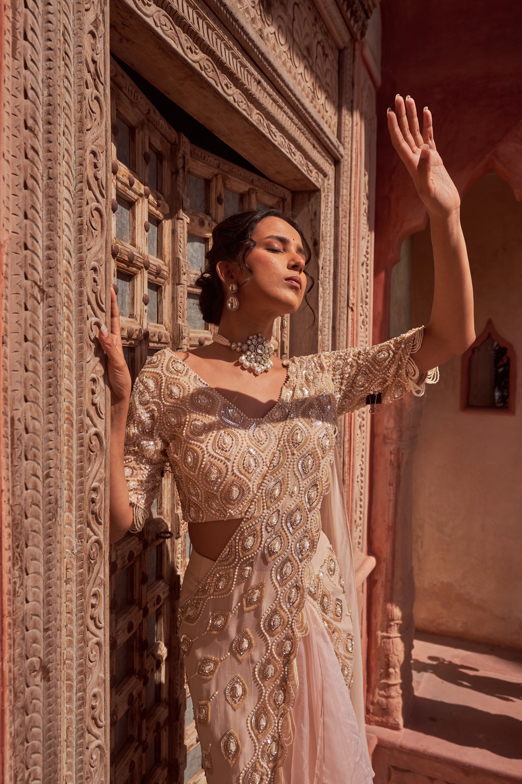 Natyanjali Utsaav - Champagne Drape Saree | Nidhika Shekhar