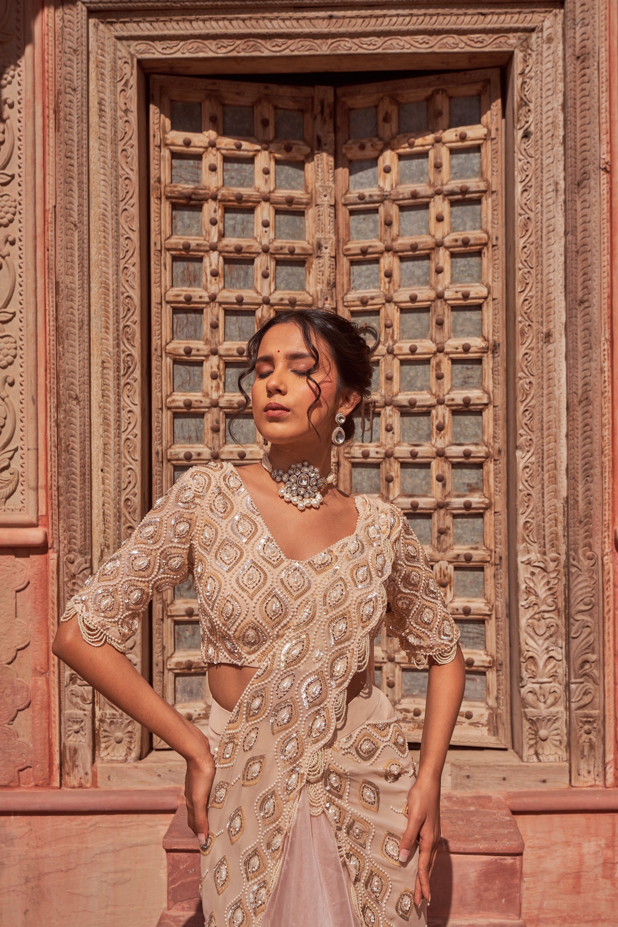 Natyanjali Utsaav - Champagne Drape Saree | Nidhika Shekhar