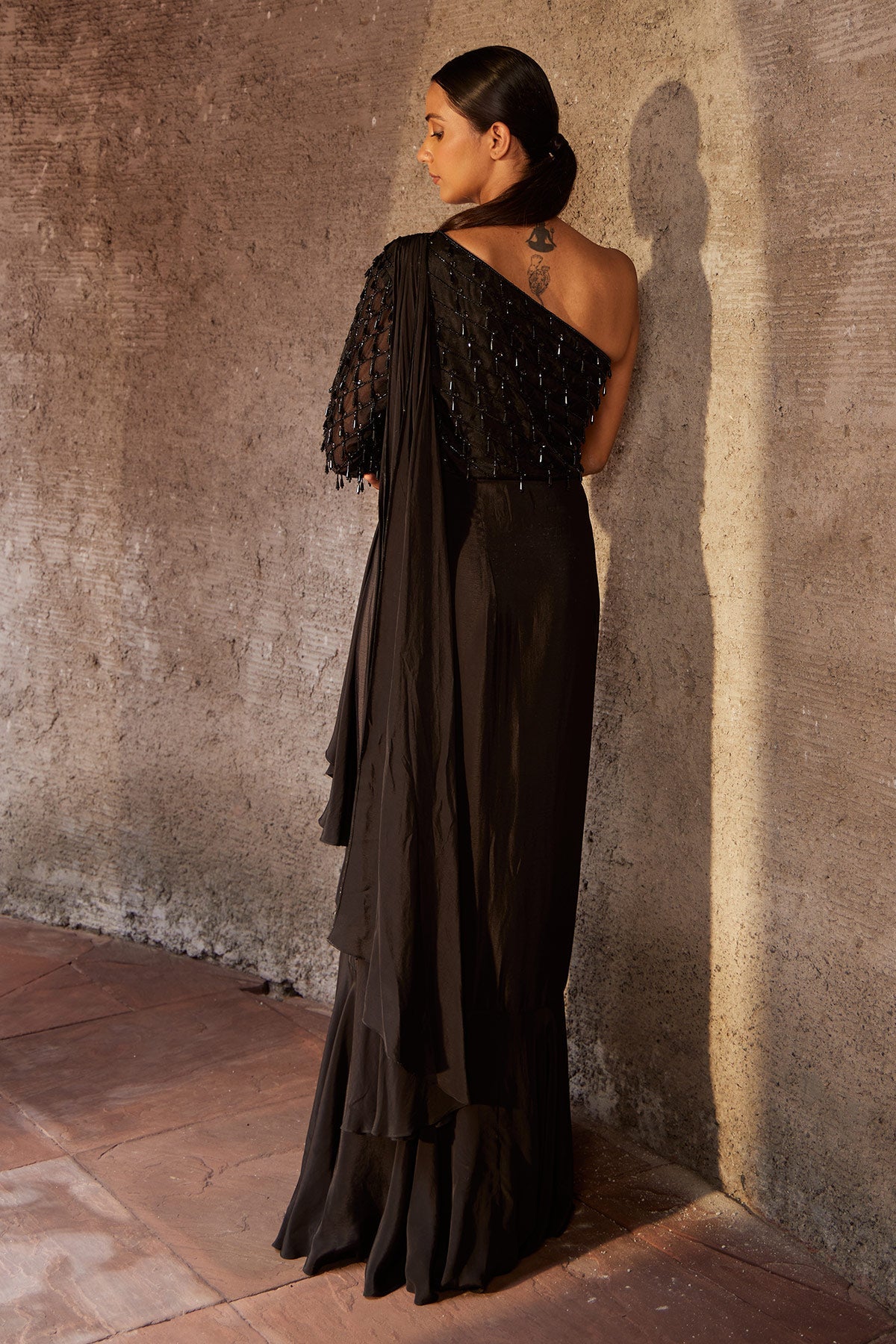 Buy Husna Utsav - Black One Shoulder Gown | Nidhika Shekhar