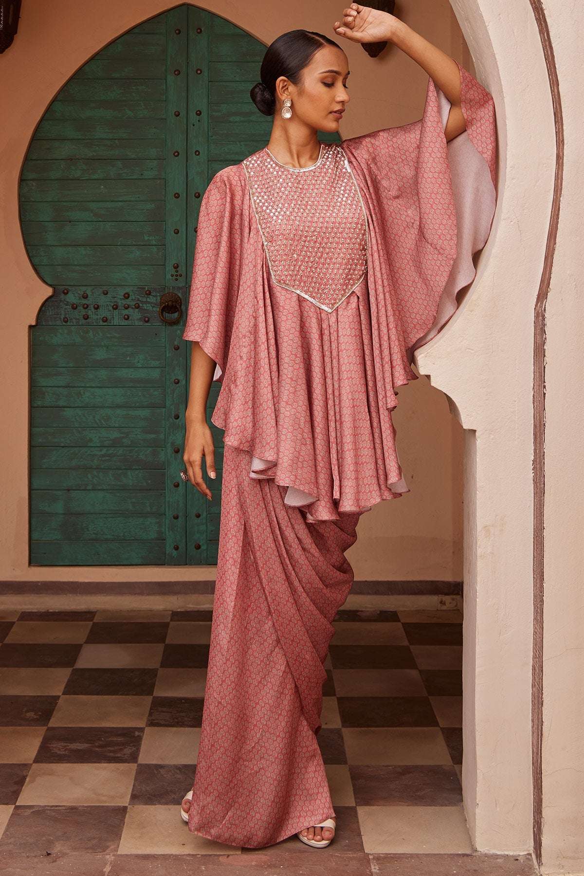 Women's Designer Pink Printed Drape Kurta | Nidhika Shekhar