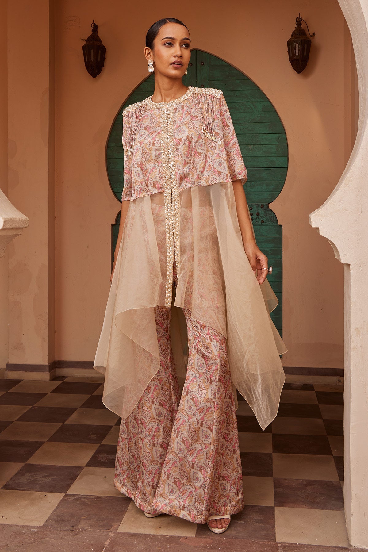 Women's Organza Printed Drape Kurta-Pant | Nidhika Shekhar