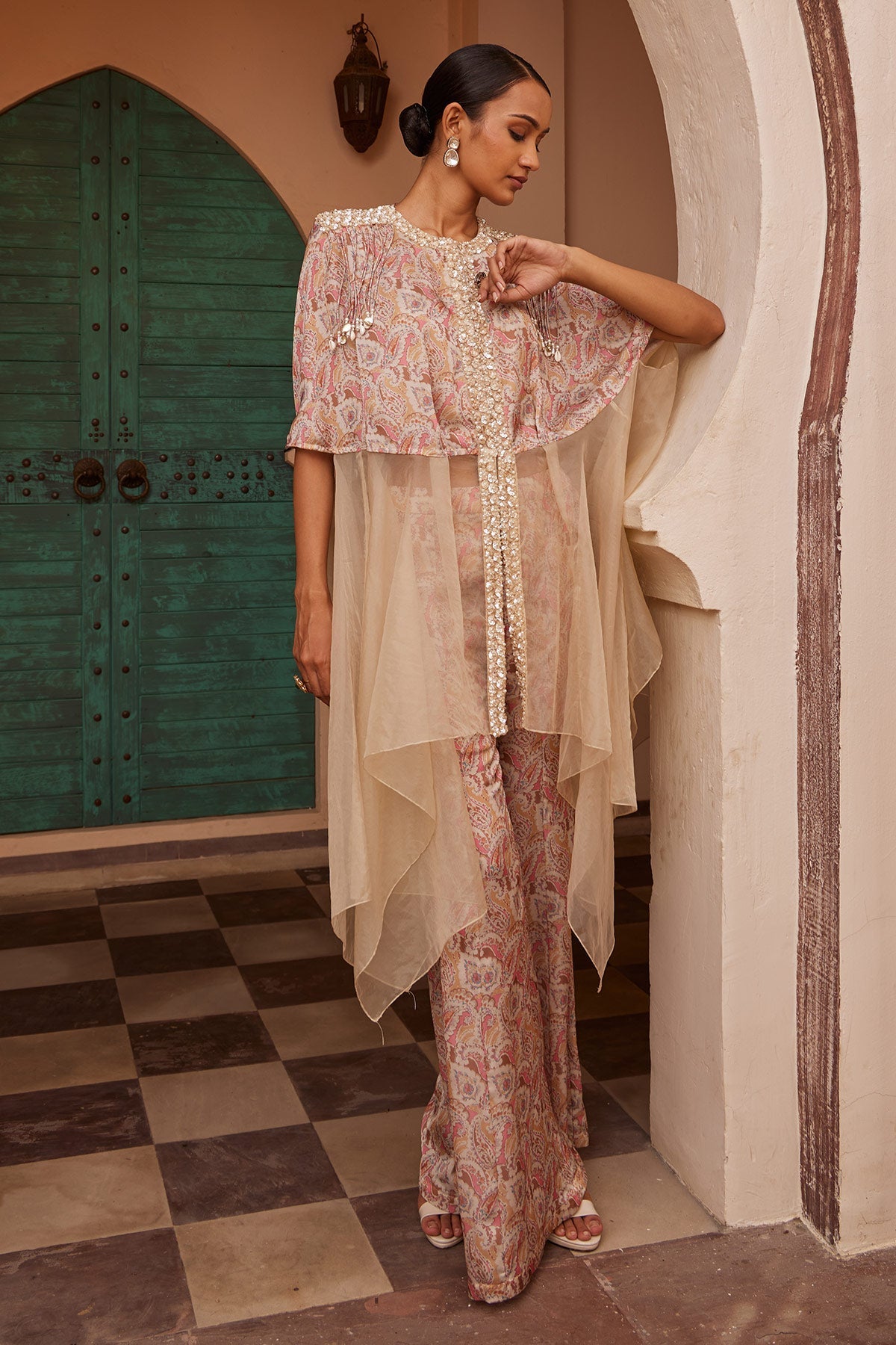 Women's Organza Printed Drape Kurta-Pant | Nidhika Shekhar