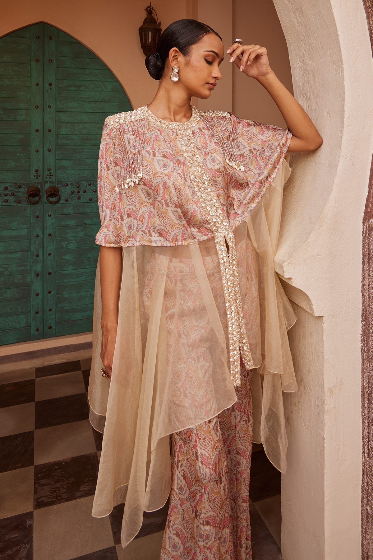 Women's Organza Printed Drape Kurta-Pant | Nidhika Shekhar