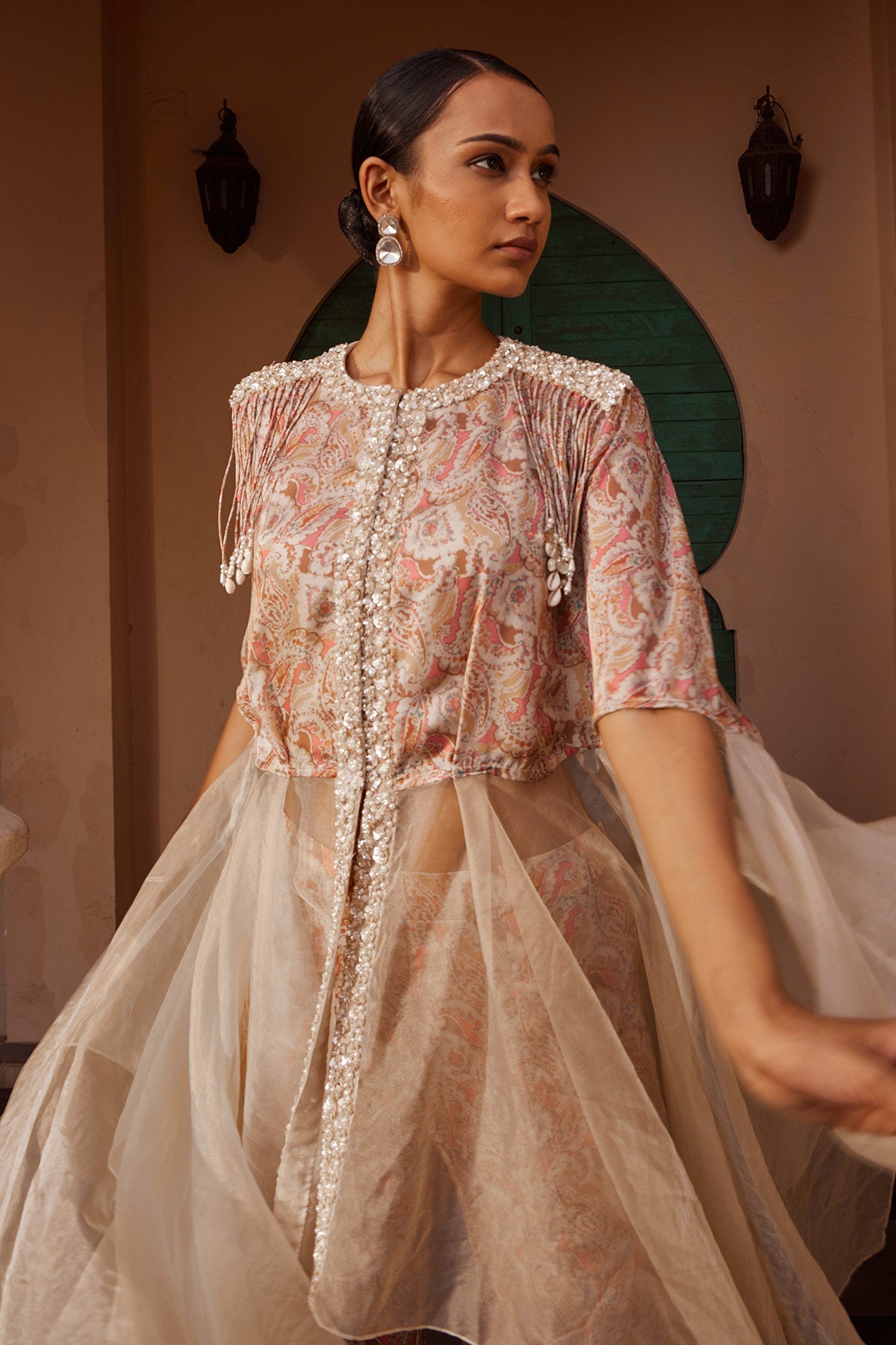 Women's Organza Printed Drape Kurta-Pant | Nidhika Shekhar