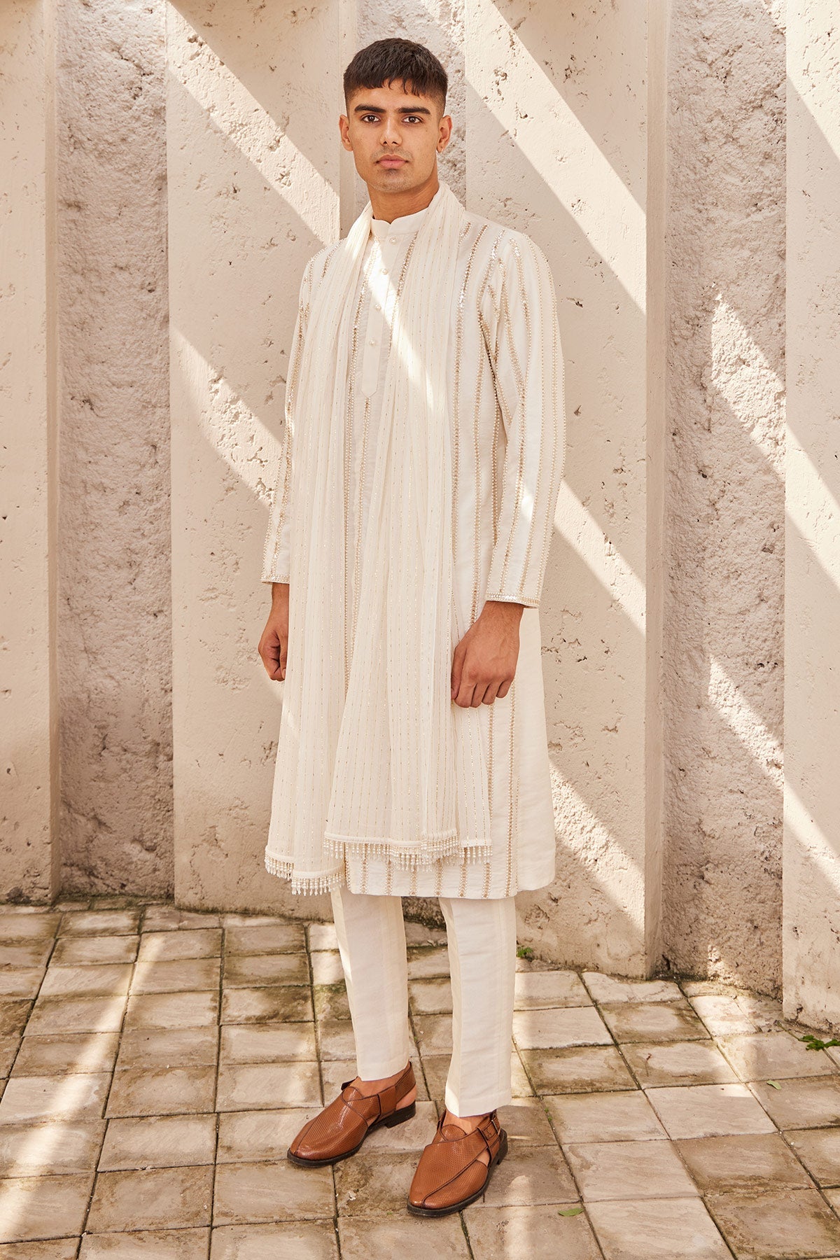 Buy Men's Designer Ivory Embroidered Kurta | Nidhika Shekhar
