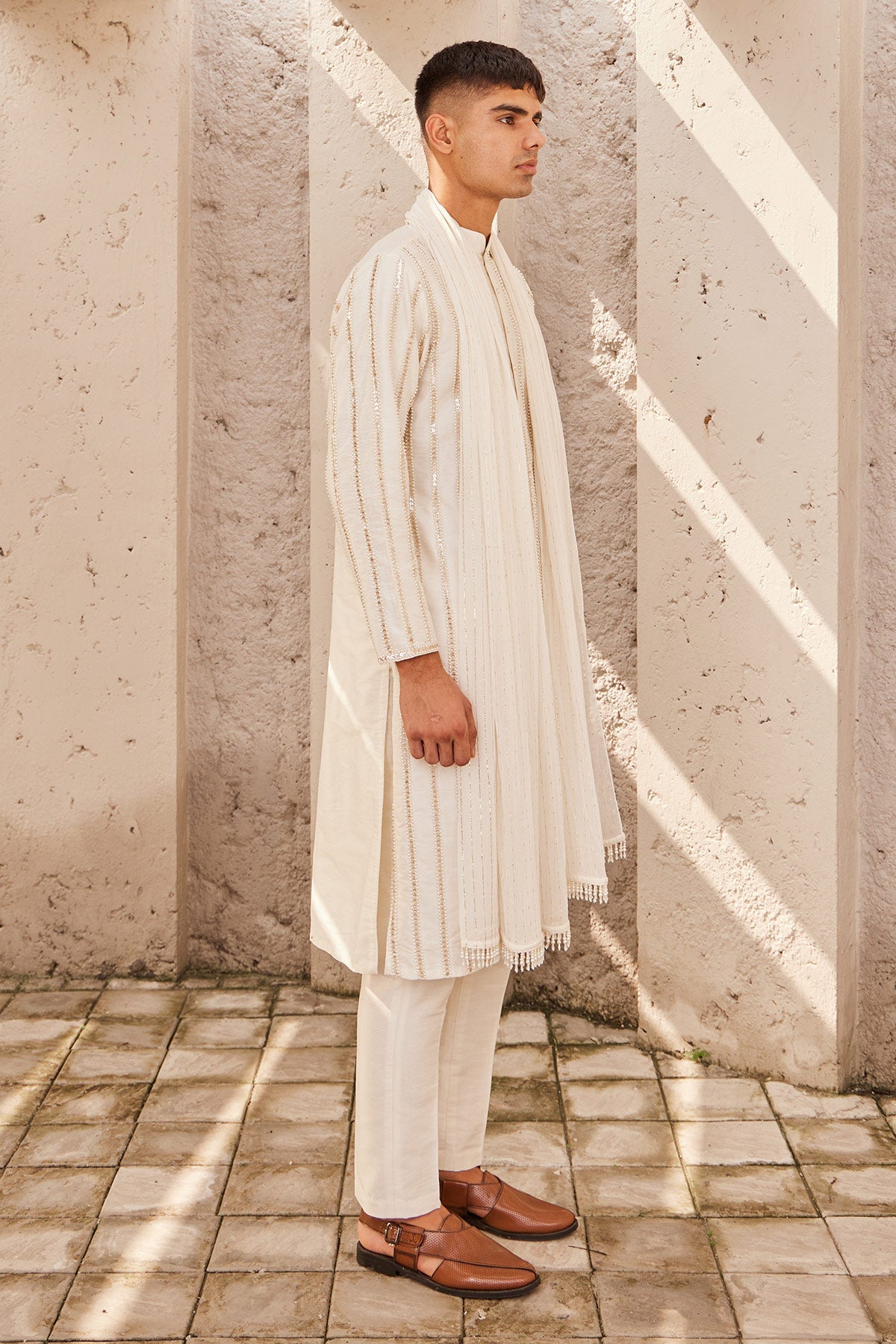 Buy Men's Designer Ivory Embroidered Kurta | Nidhika Shekhar