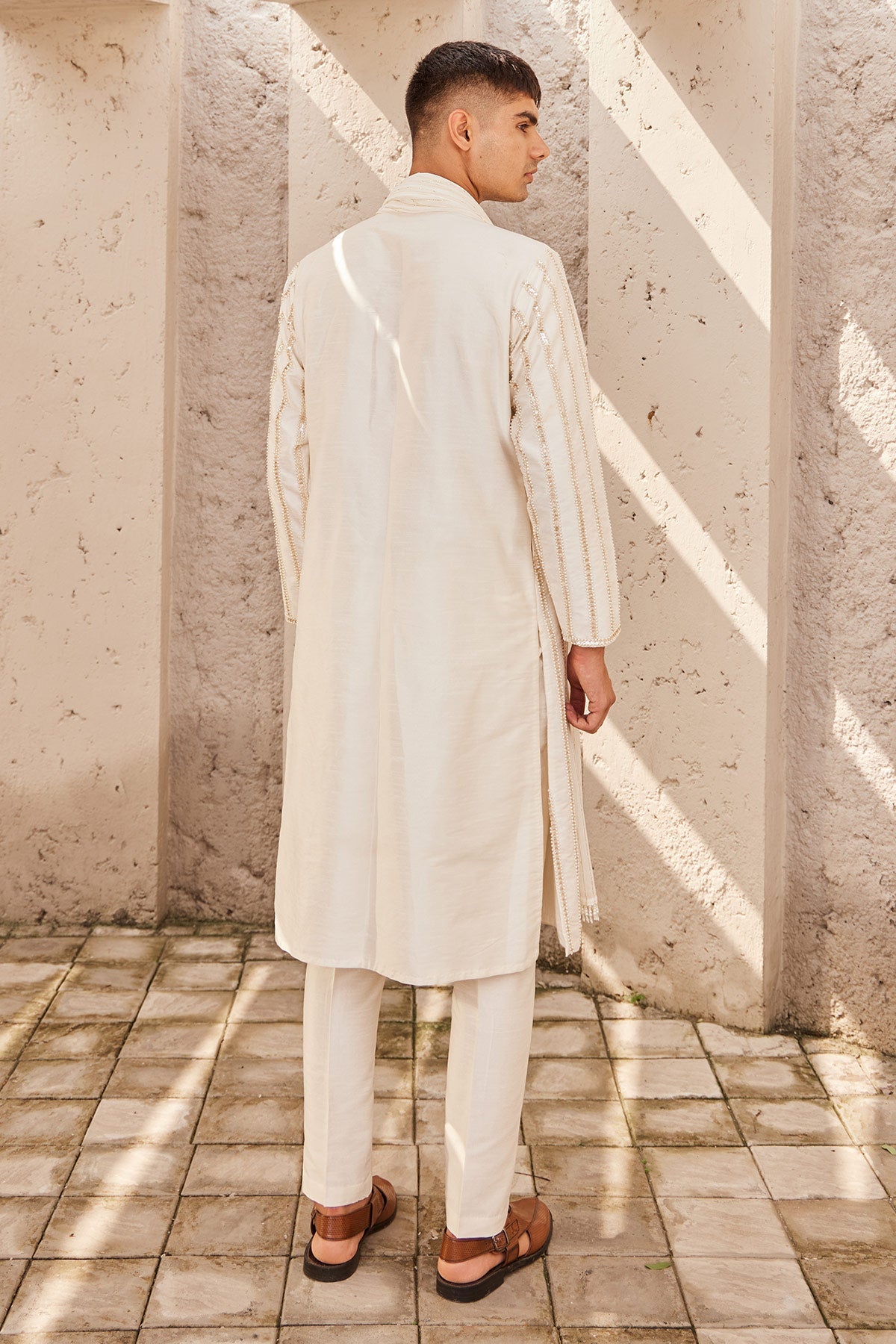 Buy Men's Designer Ivory Embroidered Kurta | Nidhika Shekhar