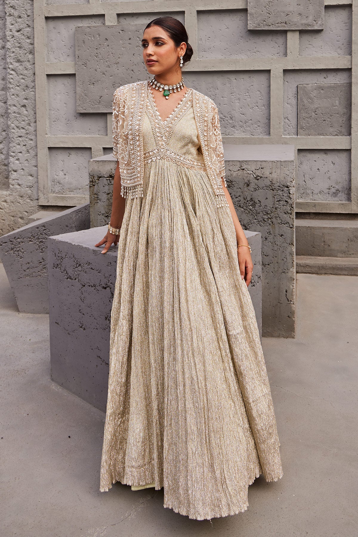 Designer Golden Maharani Suvarn Anarkali | Nidhika Shekhar